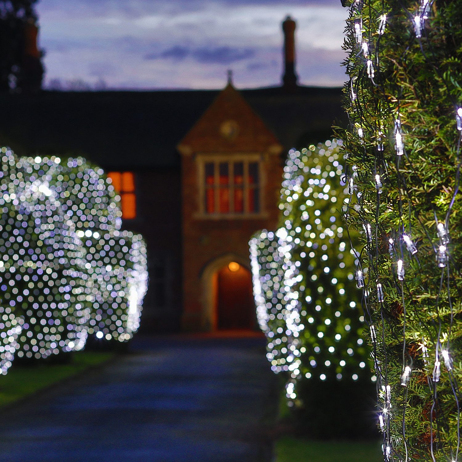 Lights4fun LED-Lichternetz Core Connect 2m x 2m 140er LED Lichternetz weiß koppelbar grünes Kabel