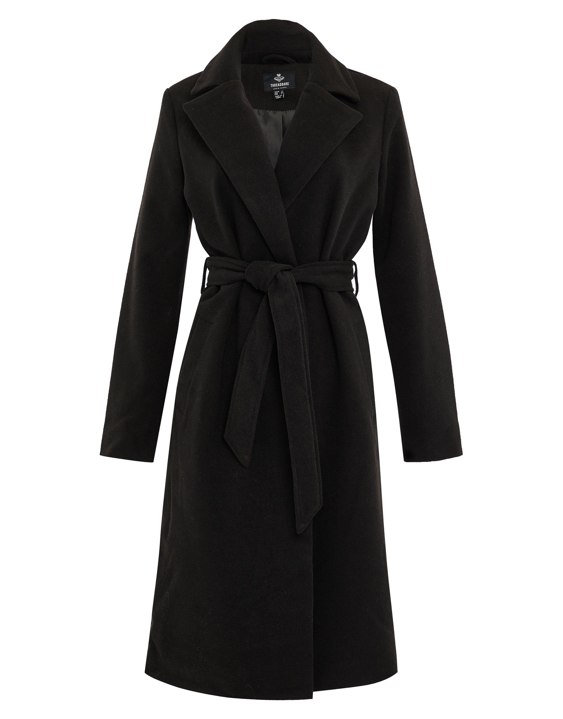 Threadbare Wollmantel THB Chai Belted Formal Black Coat