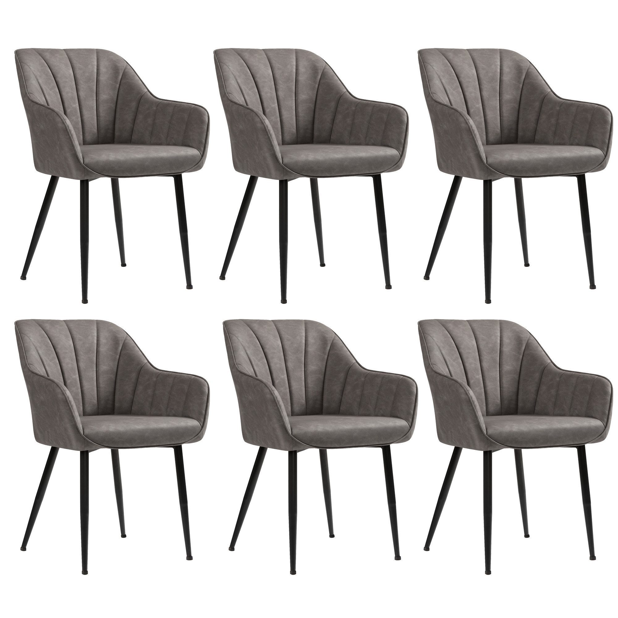 SONGMICS Esszimmerstuhl Küchenstuhl aus Samt, Polsterstuhl mit Armlehnen, Loungesessel (6 St), 6er Set, Metallbeine, bis 120 kg belastbar