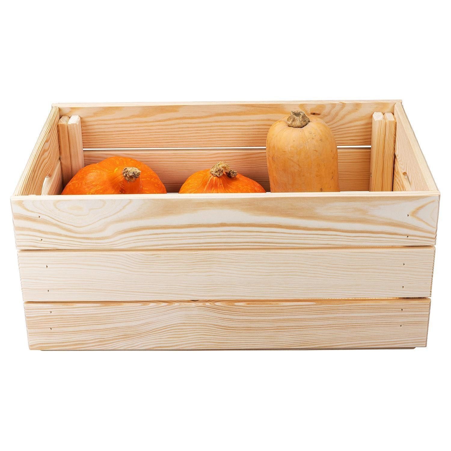 Inter Link Holzkiste VALLONI, Braun, Kiefernholz massiv, Stapelbar, (1 St), mit Griffen, B 52 x H 24 x T 32 cm