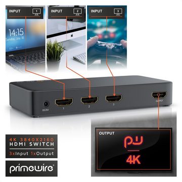 Primewire Audio / Video Matrix-Switch, 3-Port 4k HDMI Switch mit Fernbedienung / 3D + CEC / 2160p 30Hz