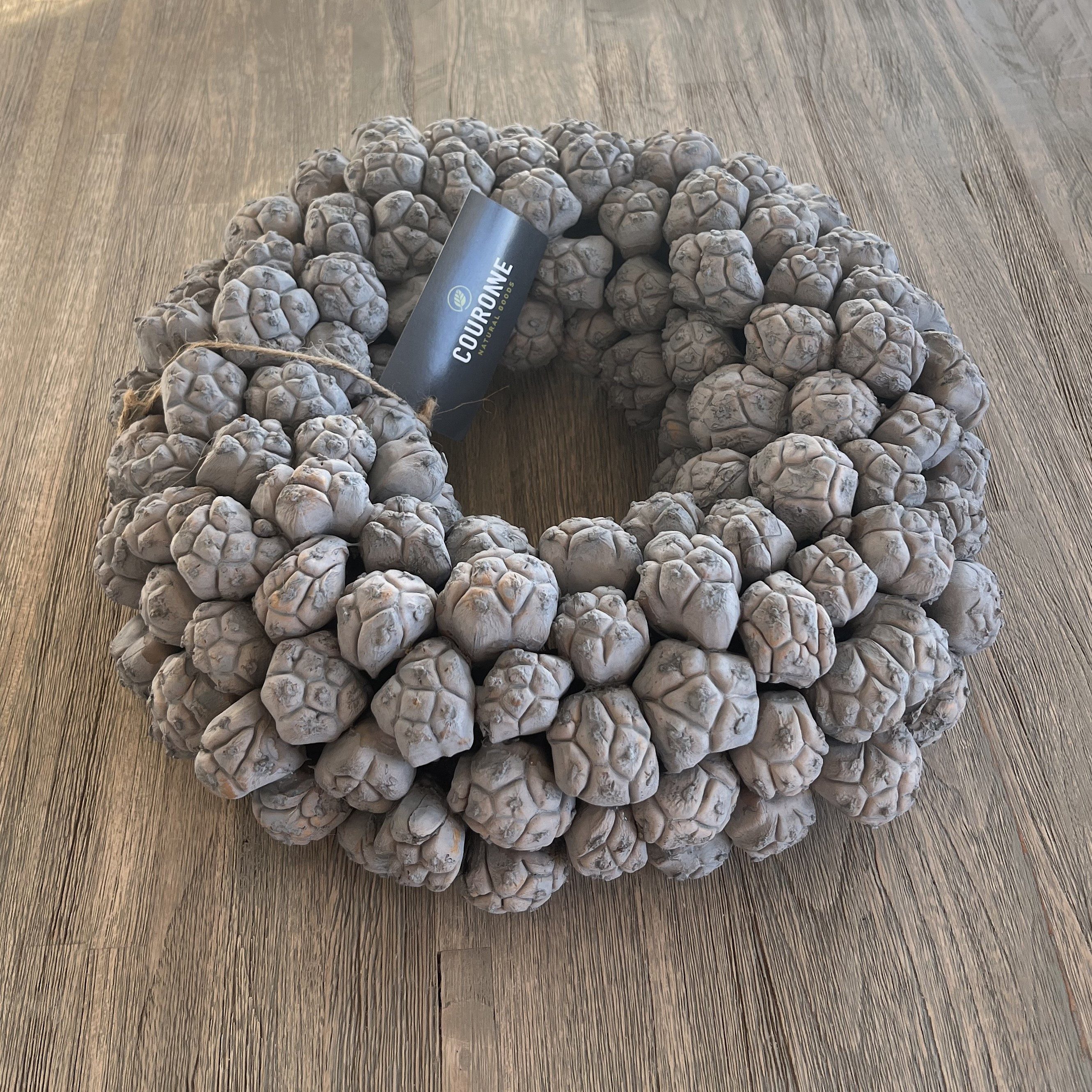 Couronne Dekokranz Kranz Deko Hängekranz Grau Naturmaterialien Mittelgroß 30 cm