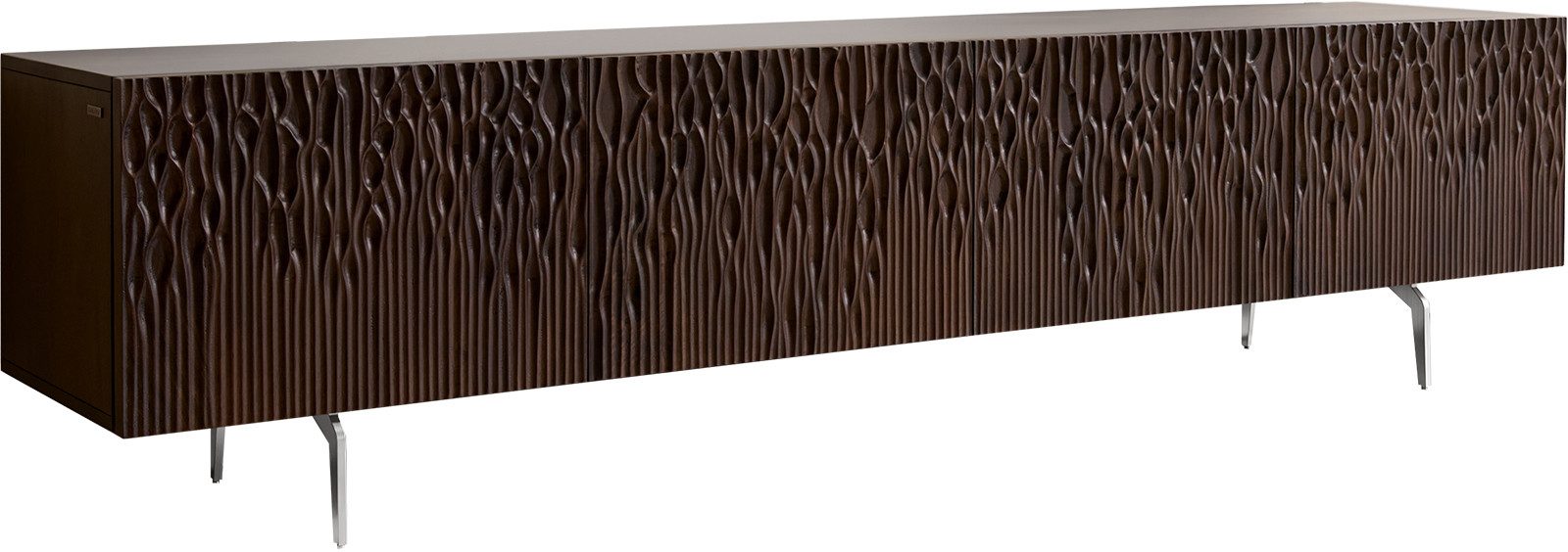 DELIFE Lowboard Follia, Mango Braun 200 cm 4 Türen Winkelfuß Edelstahl gebürstet Lowboard