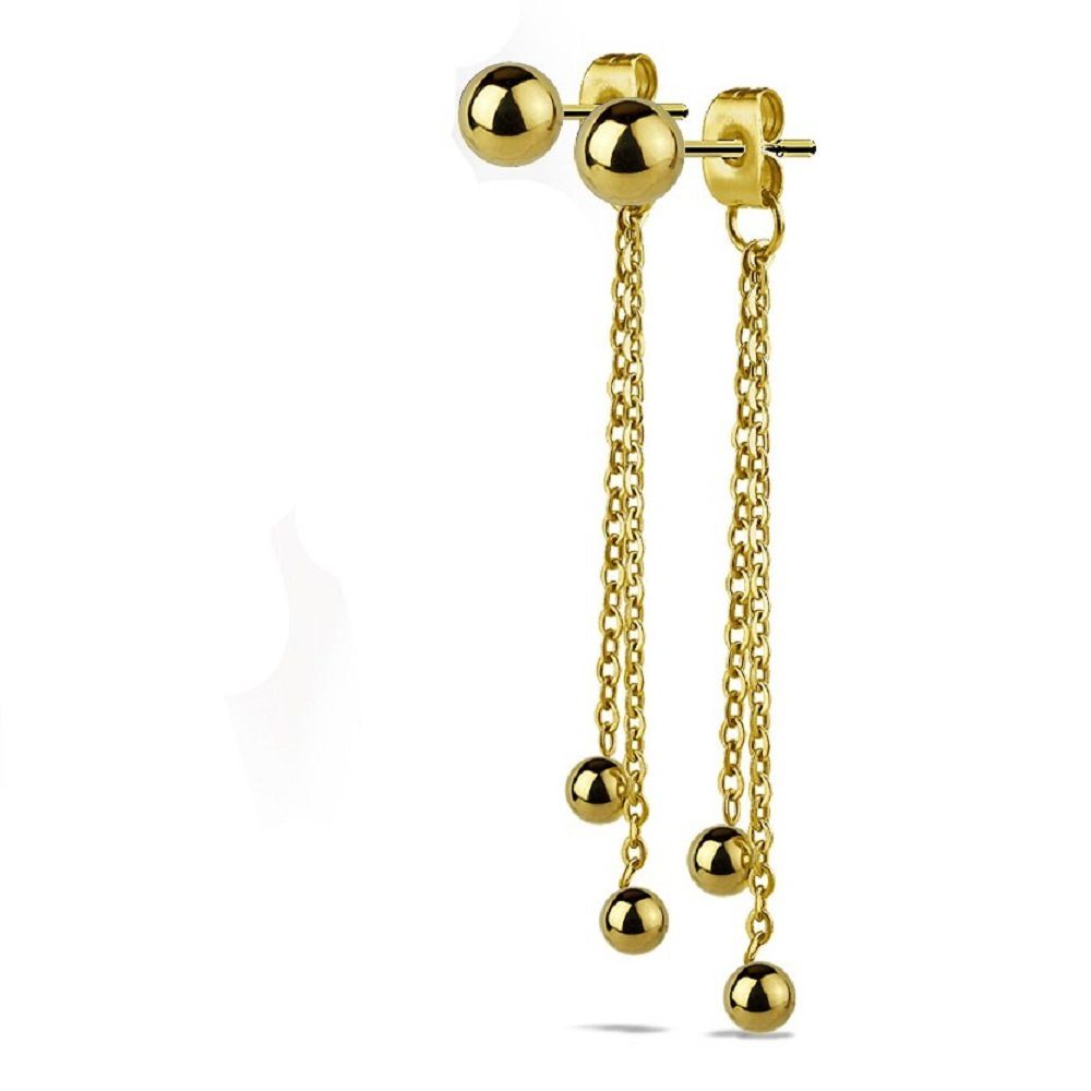 BUNGSA Ohrstecker-Set Ohrstecker mit Ketten Kugeln Edelstahl Damen Gold (1 Paar (2 Stück), 2-tlg), Ohrschmuck Ohrringe