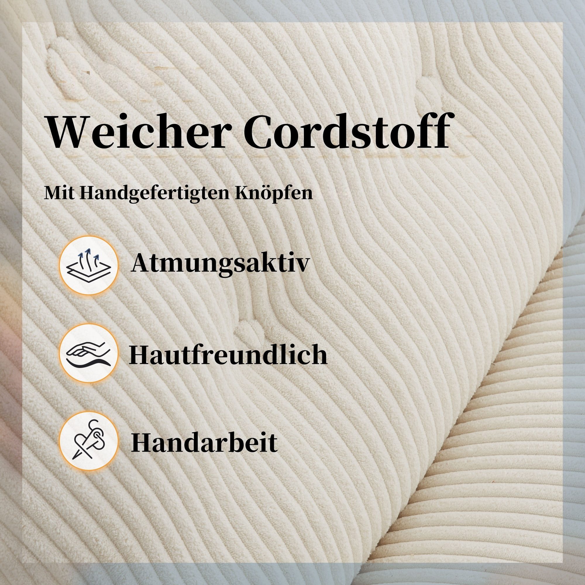 IWMH Chefsessel Dick Schreibtischstuhl mit Rollen, Cordstoff Bürostuhl ohne Armlehnen (Lesesessel mit 15cm dickem Sitzkissen), Höhenverstellbar Drehstuhl für Sc – Bild 4 von 5