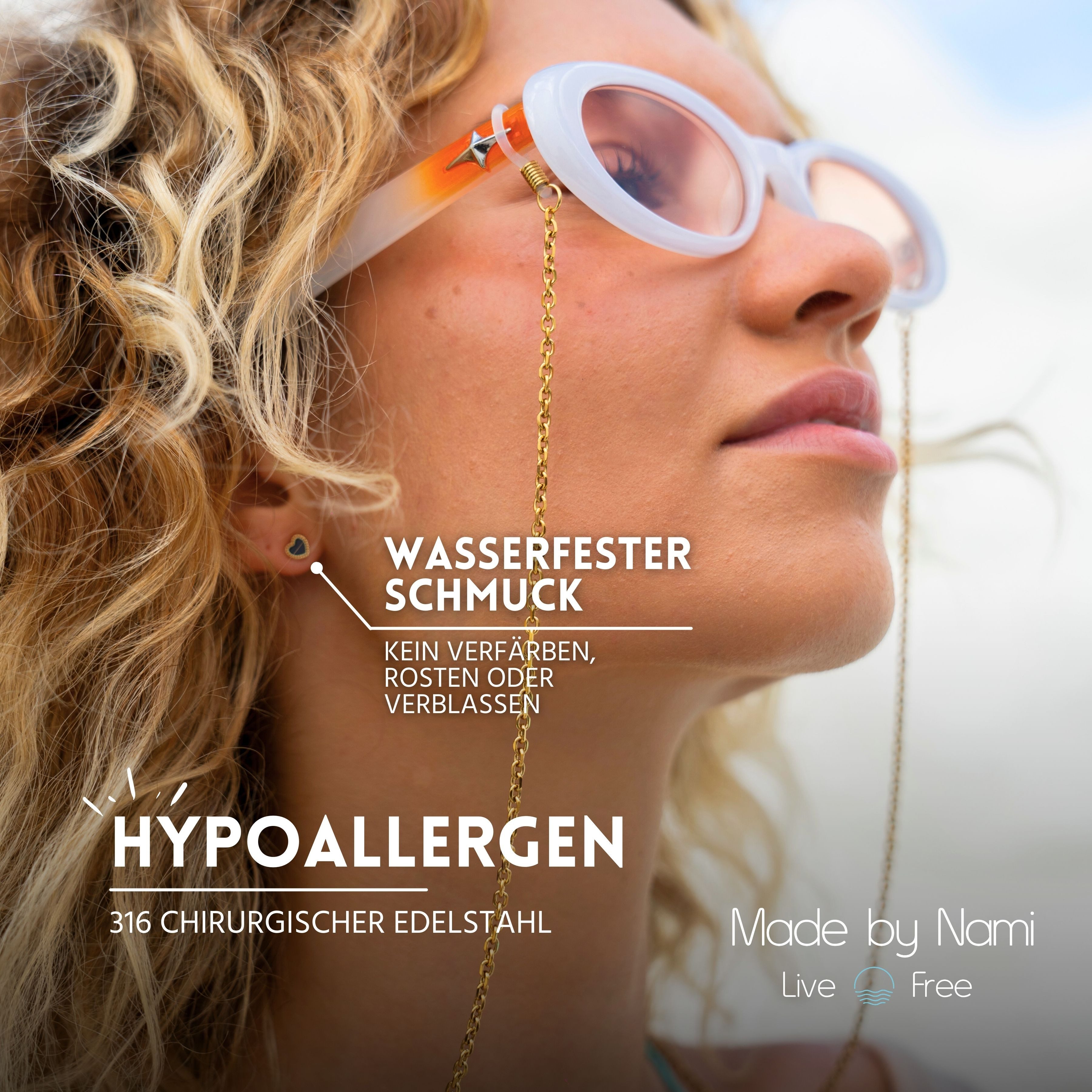 Made by Nami Ohrstecker-Set in Gold Herz Ohrringe Damen aus 925 Sterling Silber, Geschenke für Frauen Wasserfester Schmuck Hypoallergen