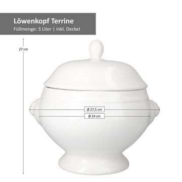 MamboCat Suppenschüssel LEO Löwenkopf - Terrine 3 Liter - 1 Stück weiße Schale, Steingut