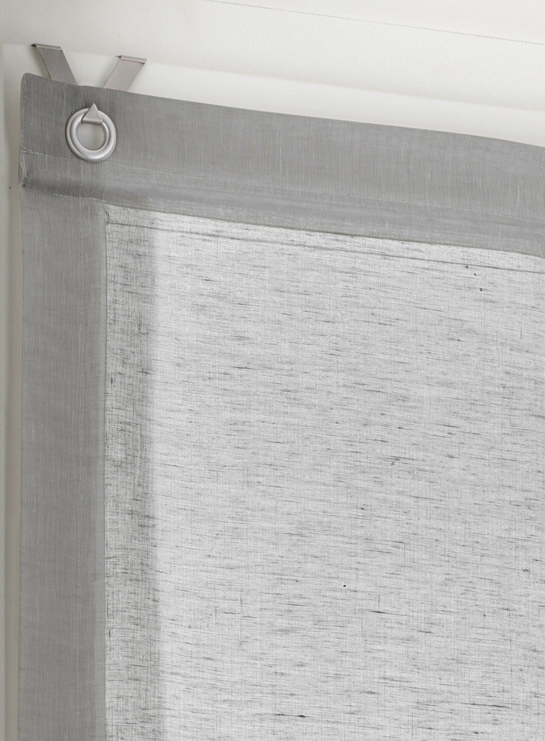 Kutti Raffrollo Brondby, mit Hakenaufhängung, ohne Bohren, freihängend, Leinenoptik lichtfilternd Edelstahlhaken