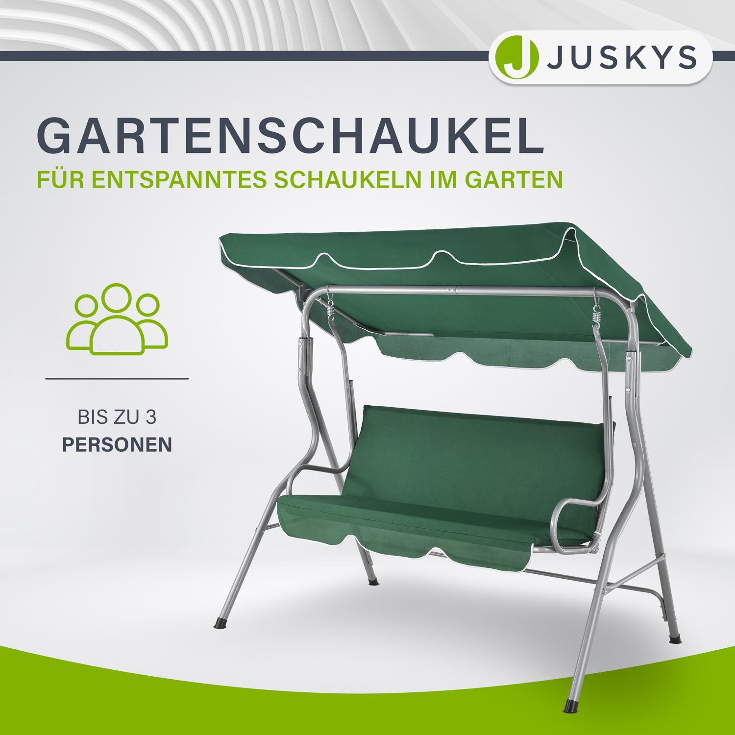 Juskys Hollywoodschaukel Cecina, 3-Sitzer, bis 200 kg, mit Dach und Sitzauflage, für Garten und Terrasse