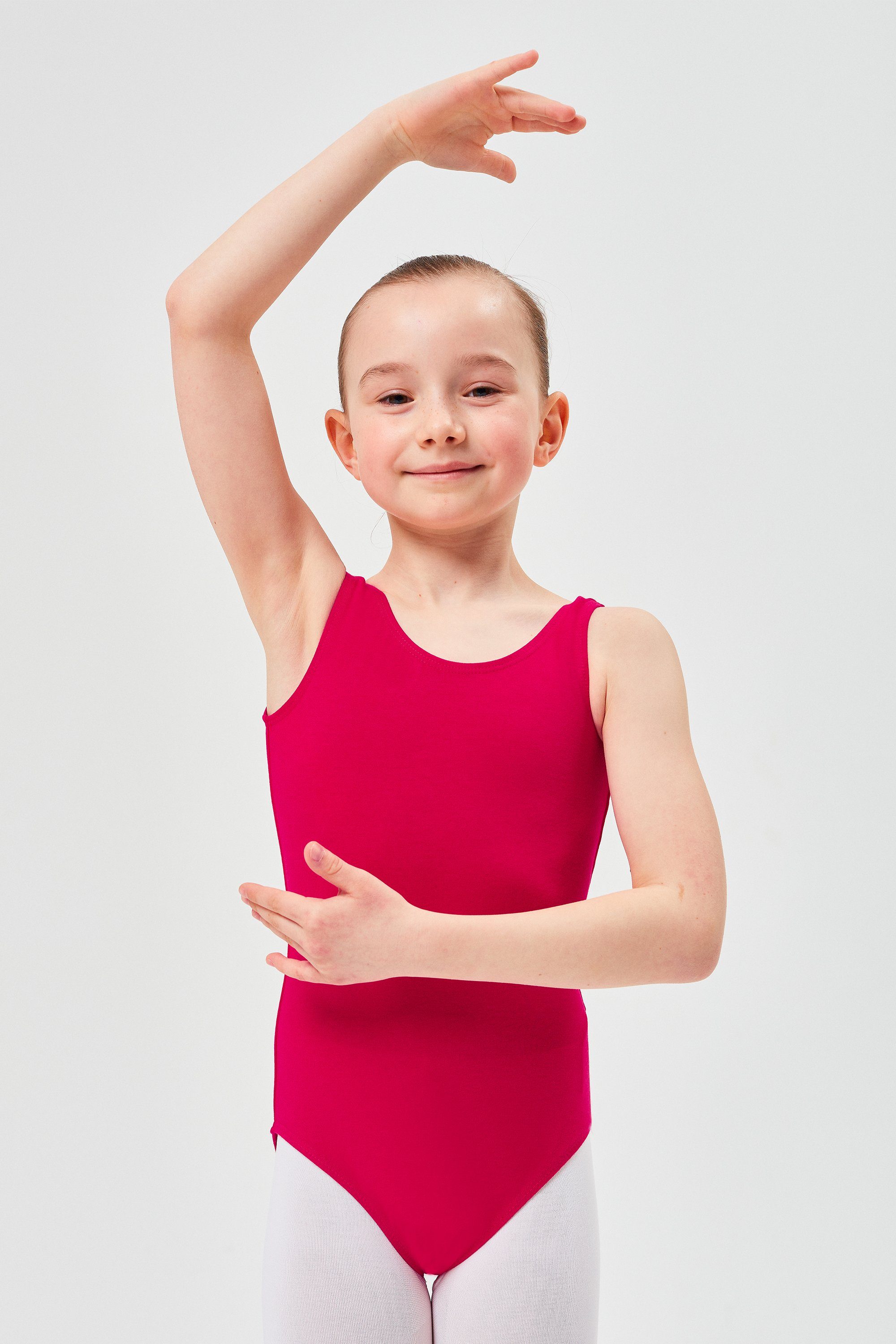 tanzmuster Body Ballettbody Lissy aus weicher Baumwolle ärmelloses Trikot fürs Kinder Ballett pink