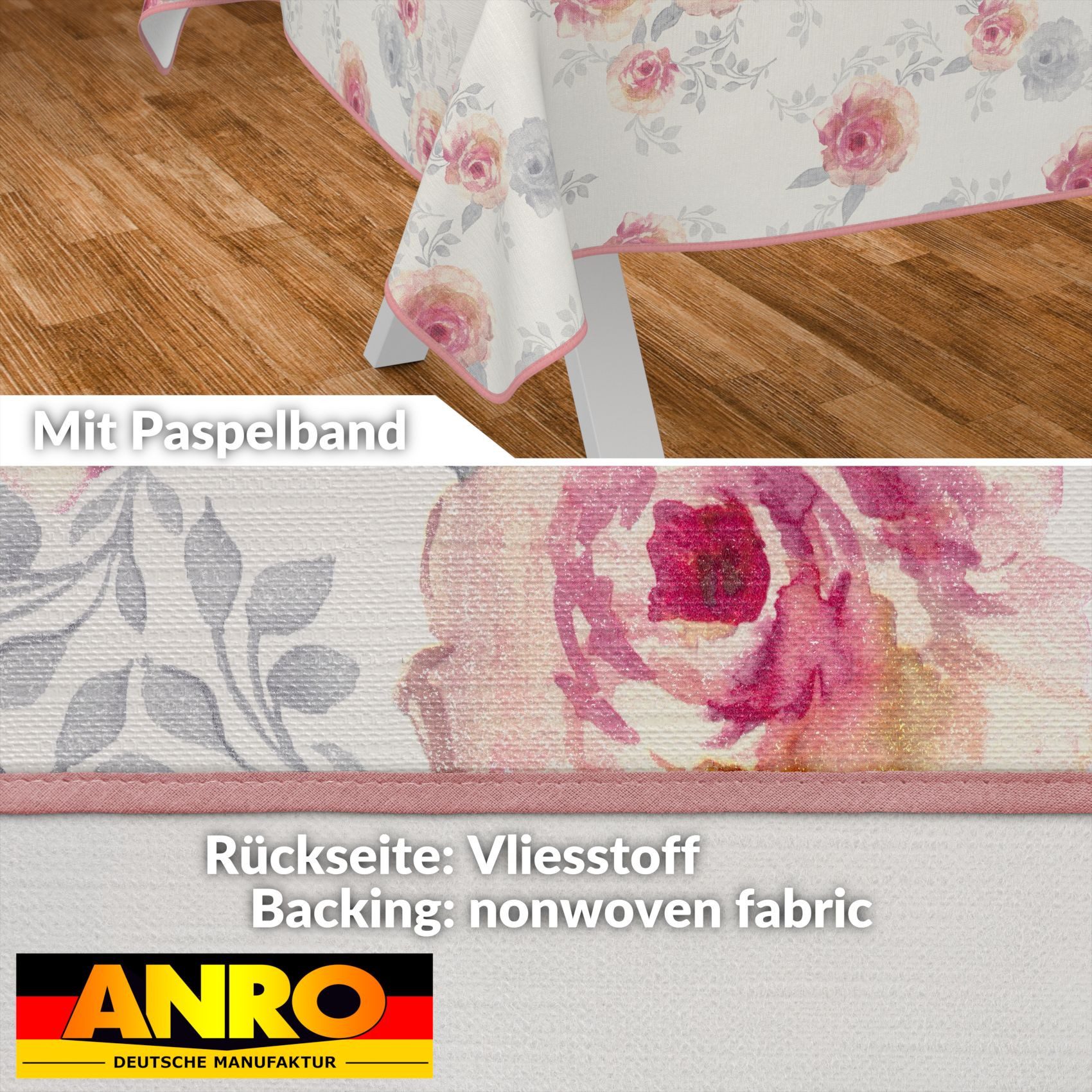 ANRO Tischdecke Wachstuch abwaschbar Rosen Tischwäsche (Einzelstück 1-tlg), wasserabweisend pflegeleicht Floral Beige Rosa 100x140cm – Bild 3 von 5