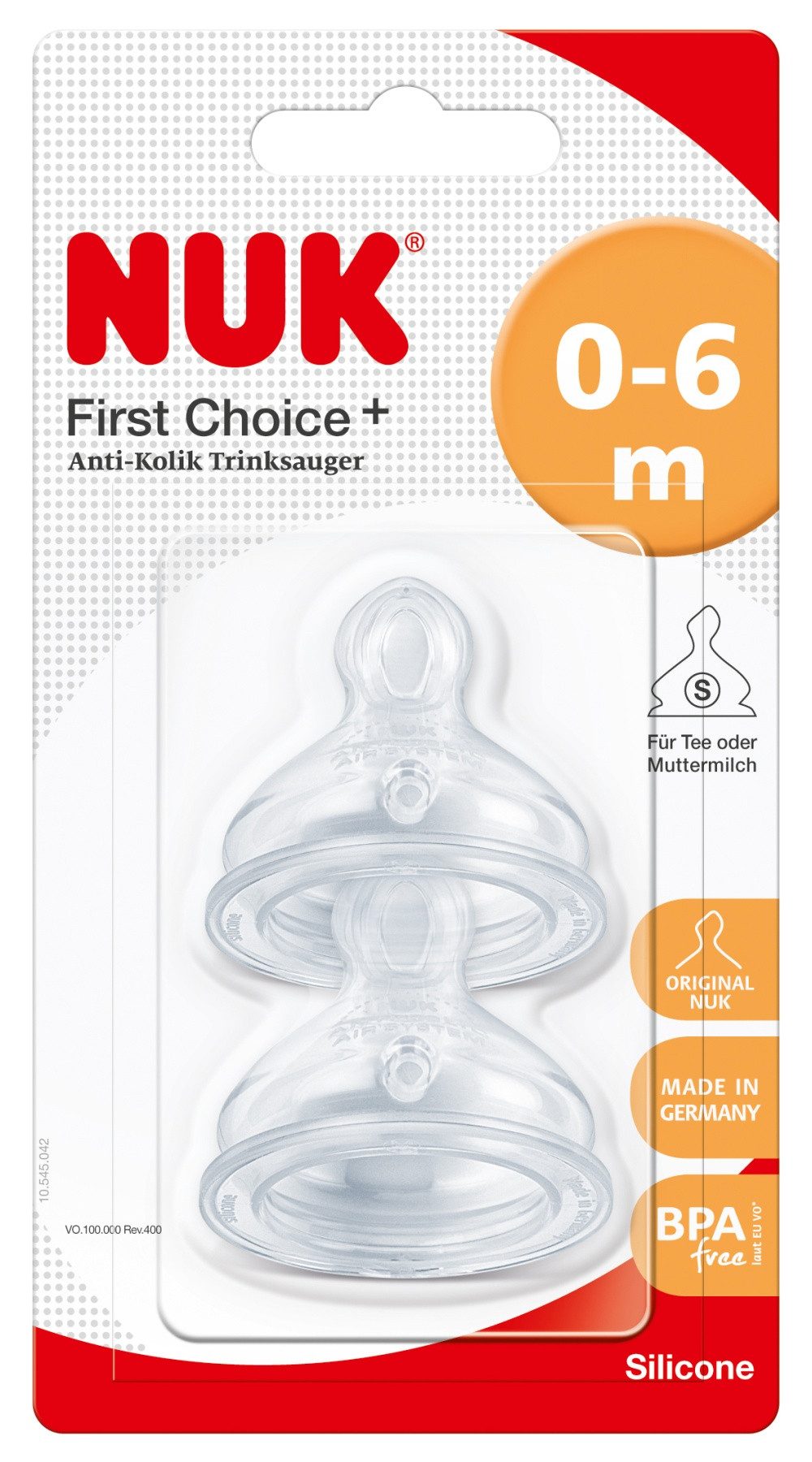 NUK Trinksauger Silikon First Choice+ Größe: 1 (0-6 Monate), Style: S (extrafein), Passend für alle NUK First Choice Flaschen und NUK Muttermilchbehälter