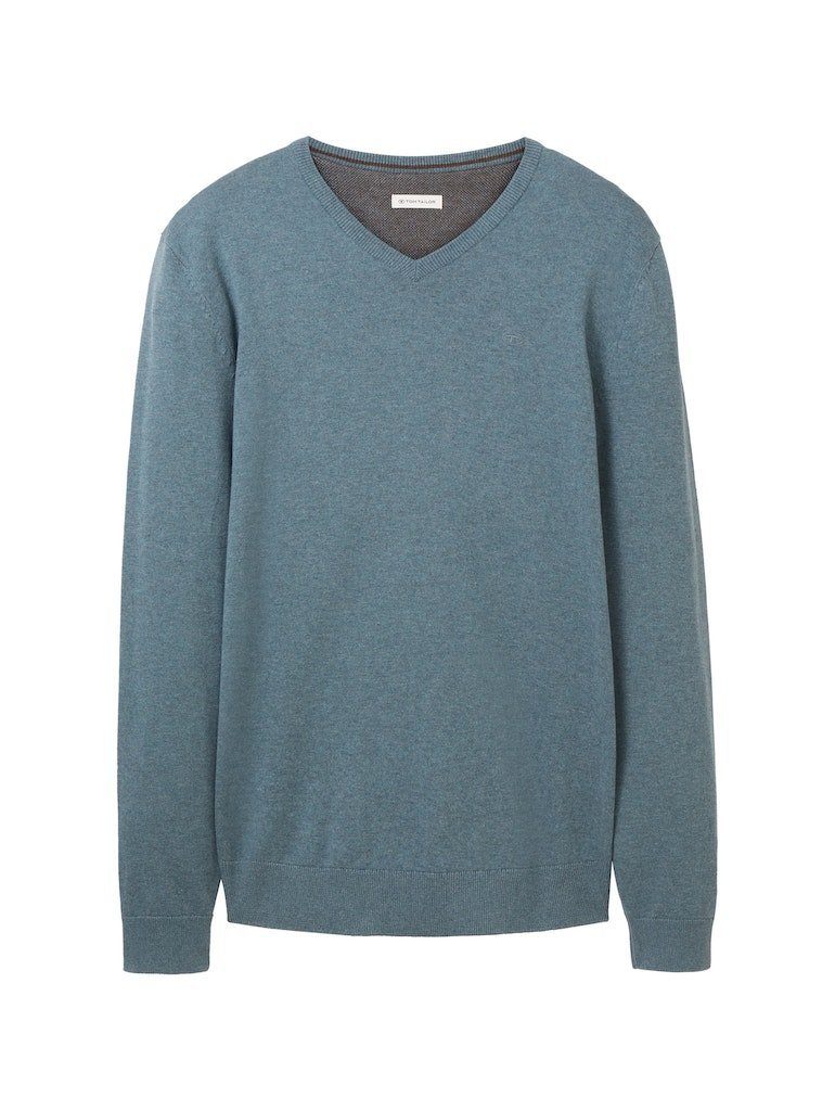 TOM TAILOR Sweatshirt Sweater 32714 V-Neck Dark Teal Dusty Melange Basic (1-tlg)