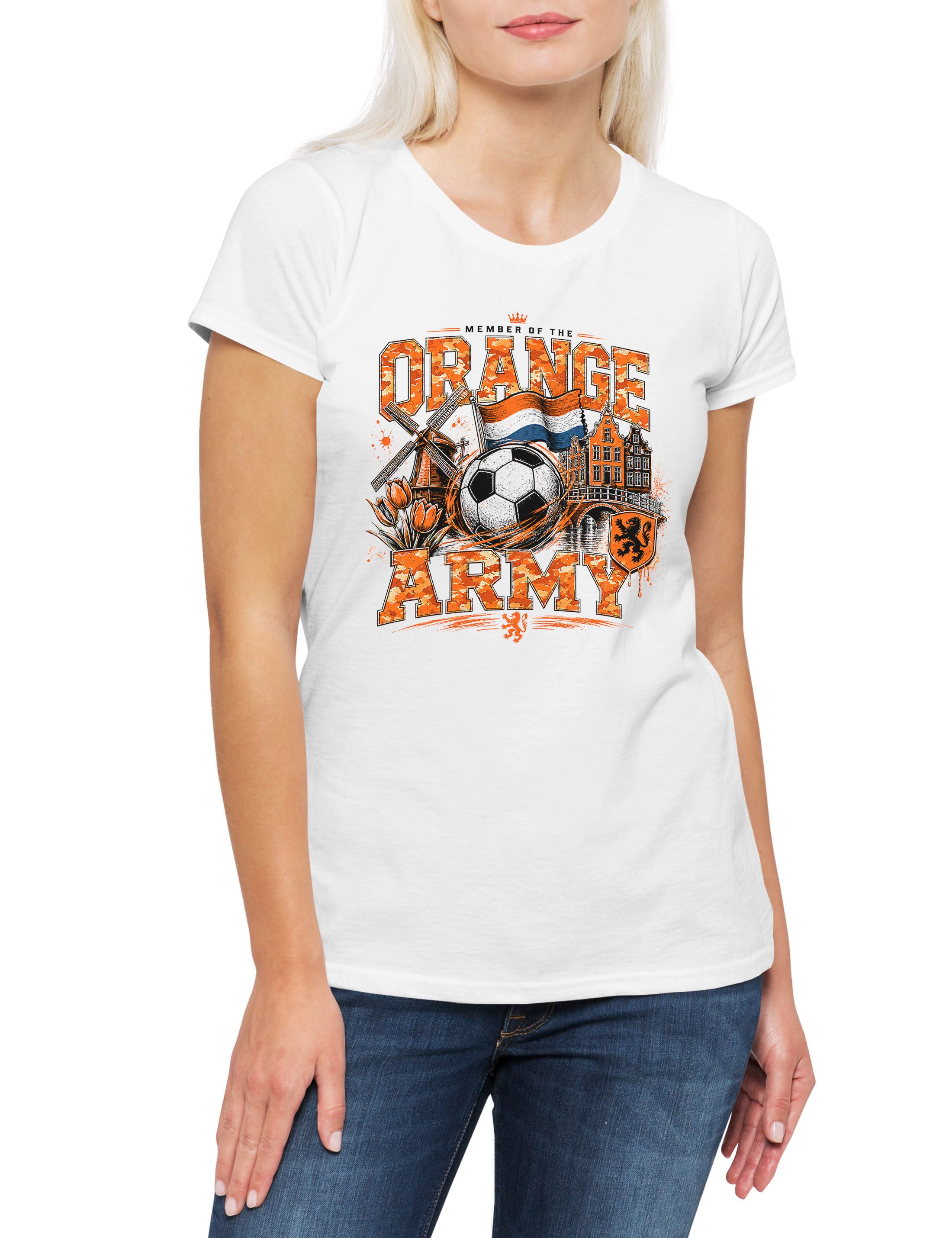 Urban Backwoods Print-Shirt Orange Army 5 Damen T-Shirt Holland Netherlands Fußball Dutch Oranje (1-tlg) Hup Amsterdam Supporter WM