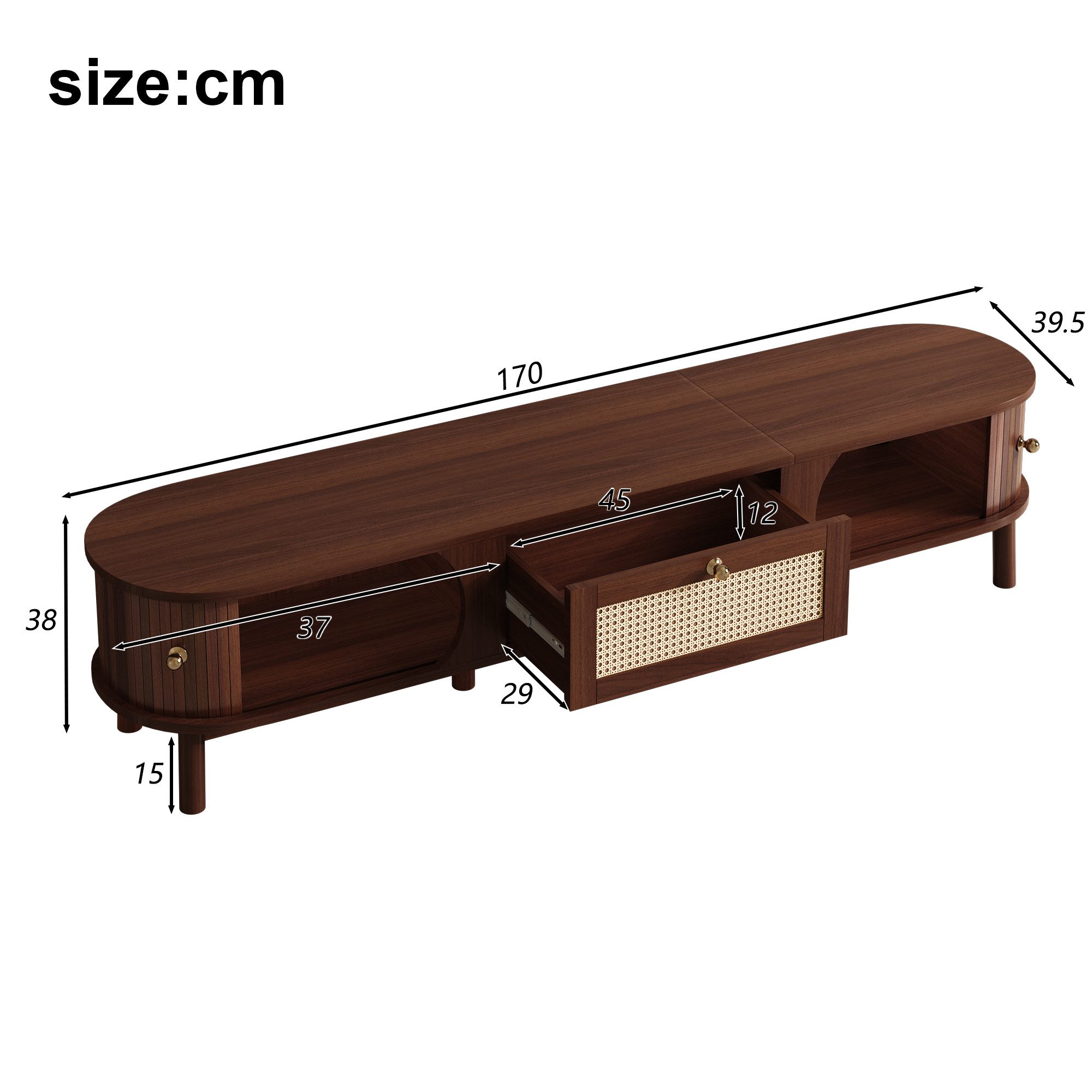 STILVORA Lowboard mit Rattan-Schubladen,TV-Schrank Fernsehschrank mit Holzschiebetür (Fernsehtisch,TV-Board,TV-Ständer, Wohnzimmermöbel, Fernsehschrank, 1 St., 2 Schubladen, 1 Tür), mit Türen aus Naturholz und Schubladen aus Rattan
