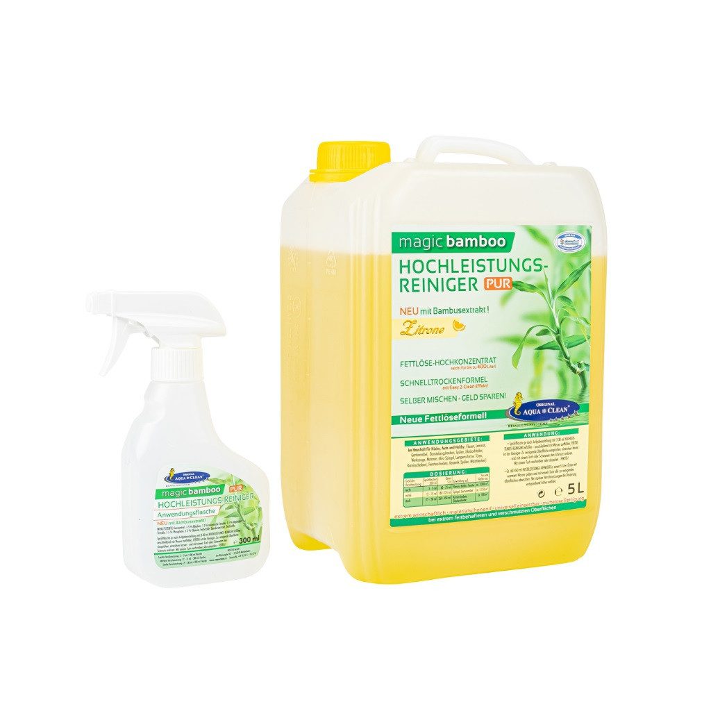 AQUA CLEAN Magic Bamboo Hochleistungsreiniger 5l Zitrone Allzweckreiniger (1 x 5 l Magic Bamboo, 1 x Sprühflasche, 1 x Abfüllhahn Kraftvoll gegen Fett, Öl und hartnäckige Verschmutzungen)