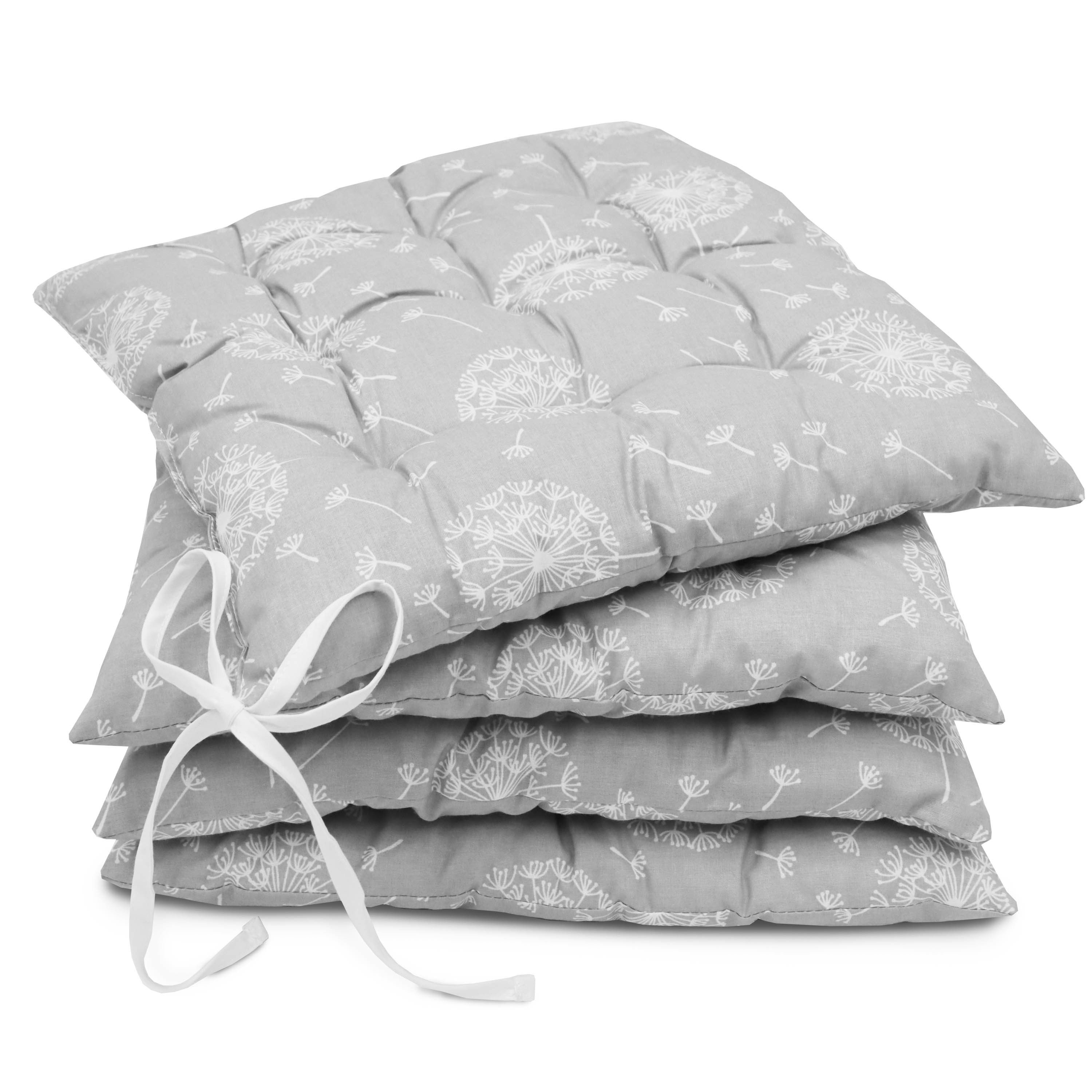 Amilian Stuhlkissen 40x40 mit Bändern - 4er Set Sitzkissen - Outdoor Indoor - Sitzauflage, waschbar
