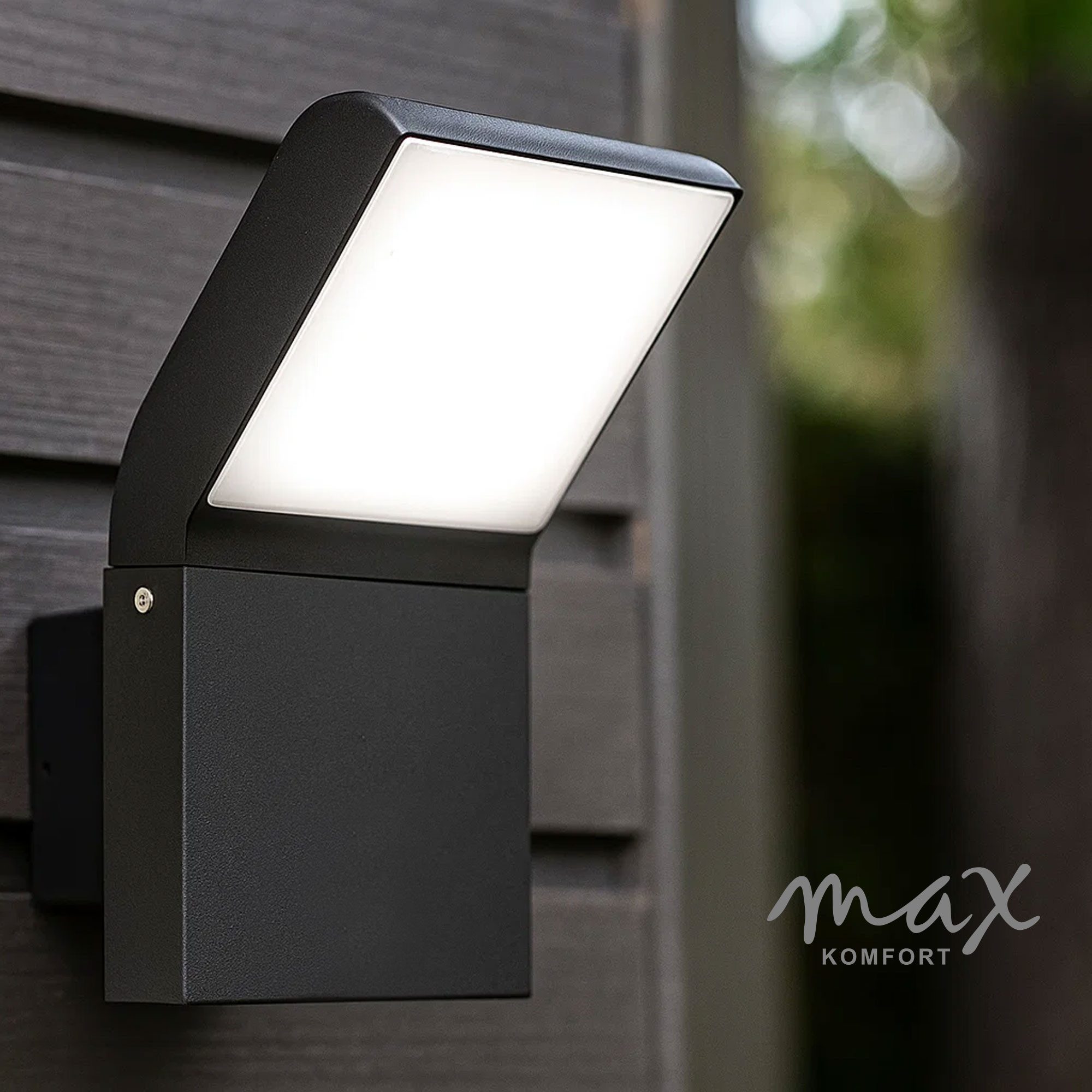 Maxkomfort LED Außen-Wandleuchte mit/ohne Bewegungsmelder, 10W Warmweiß 3000K, IP54 Wetterfest, ohne Bewegungsmelder, LED fest integriert, Warmweiß, 3000K, Wandleuchte für Fassade, Terrasse & Hauseingang, Aluminium