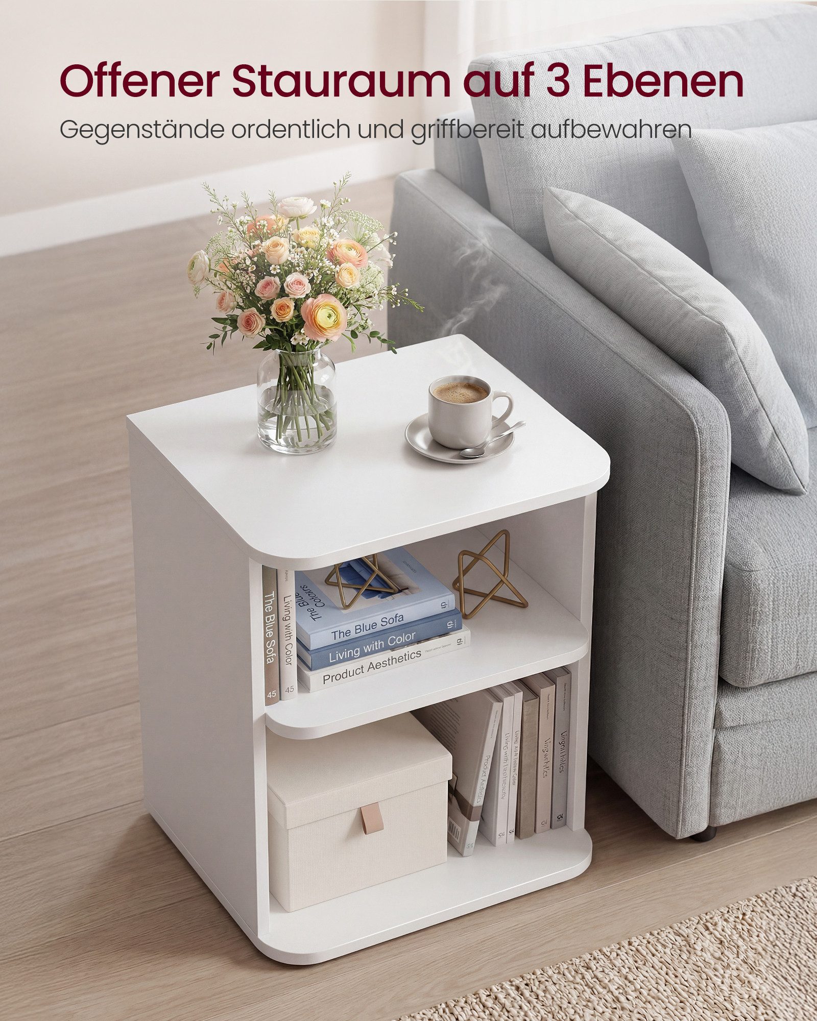 VASAGLE Nachttisch 1/2er Set Beistelltisch mit 3 Ebenen, Schlafzimmer, superschnelle Montage, mit abgerundeten Ecken – Bild 5 von 5