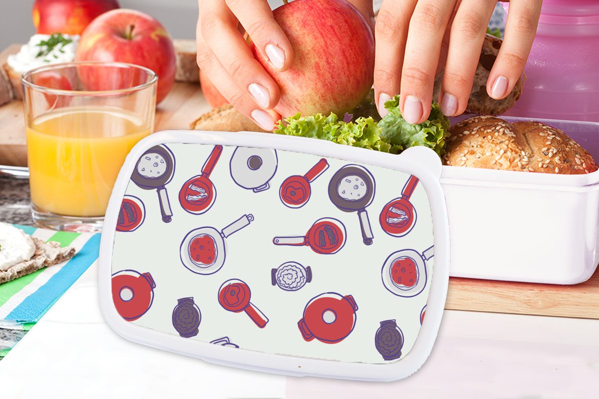 (2-tlg), Kunststoff, und Pfanne Muster weiß - für und MuchoWow Kochen Lunchbox Kinder - Erwachsene, Brotdose, Brotbox Mädchen - Jungs Lebensmittel, für