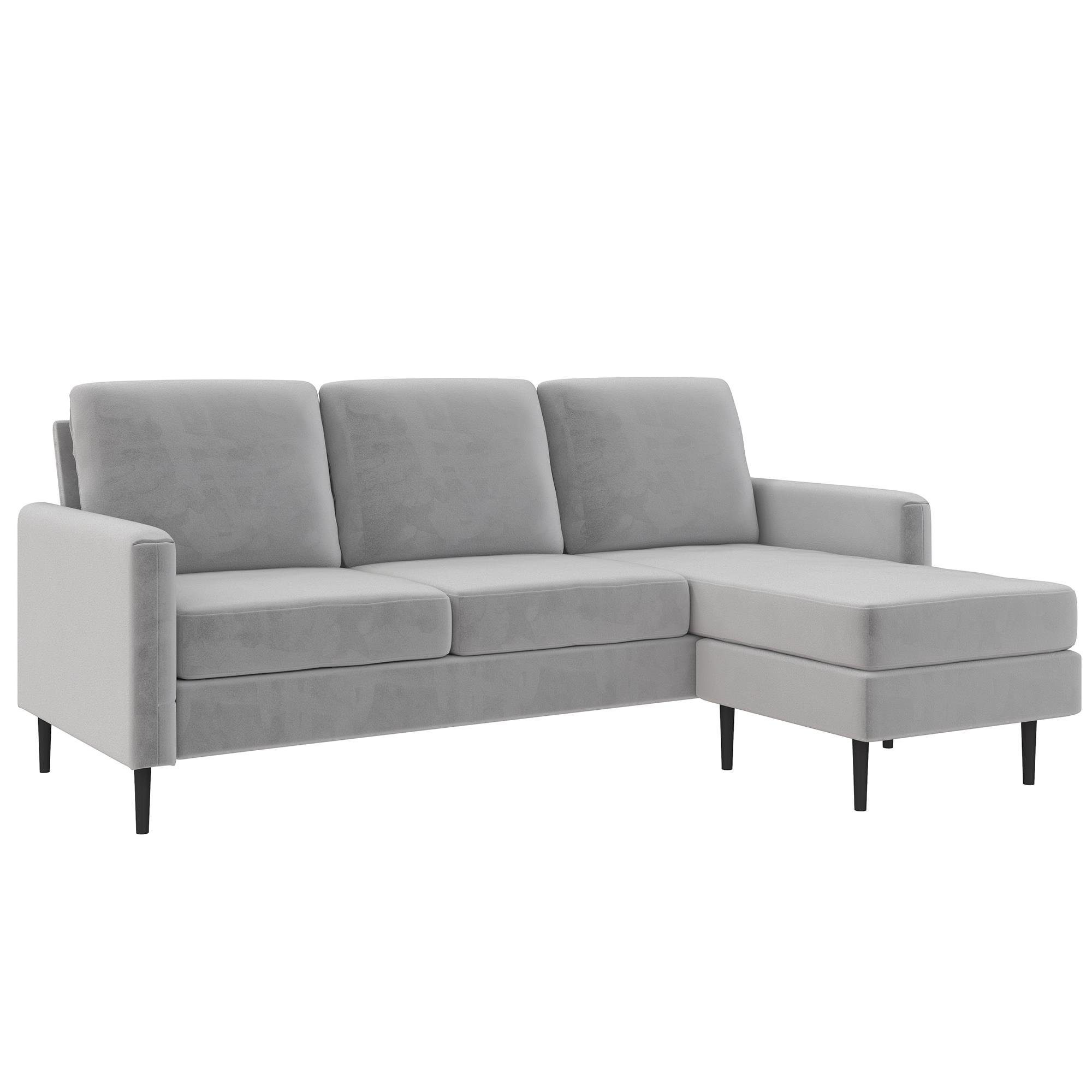 loft24 Ecksofa Dante, Couch, 3-Sitzer Sofa, Bezug in Samtoptik, Länge 206 cm hellgrau