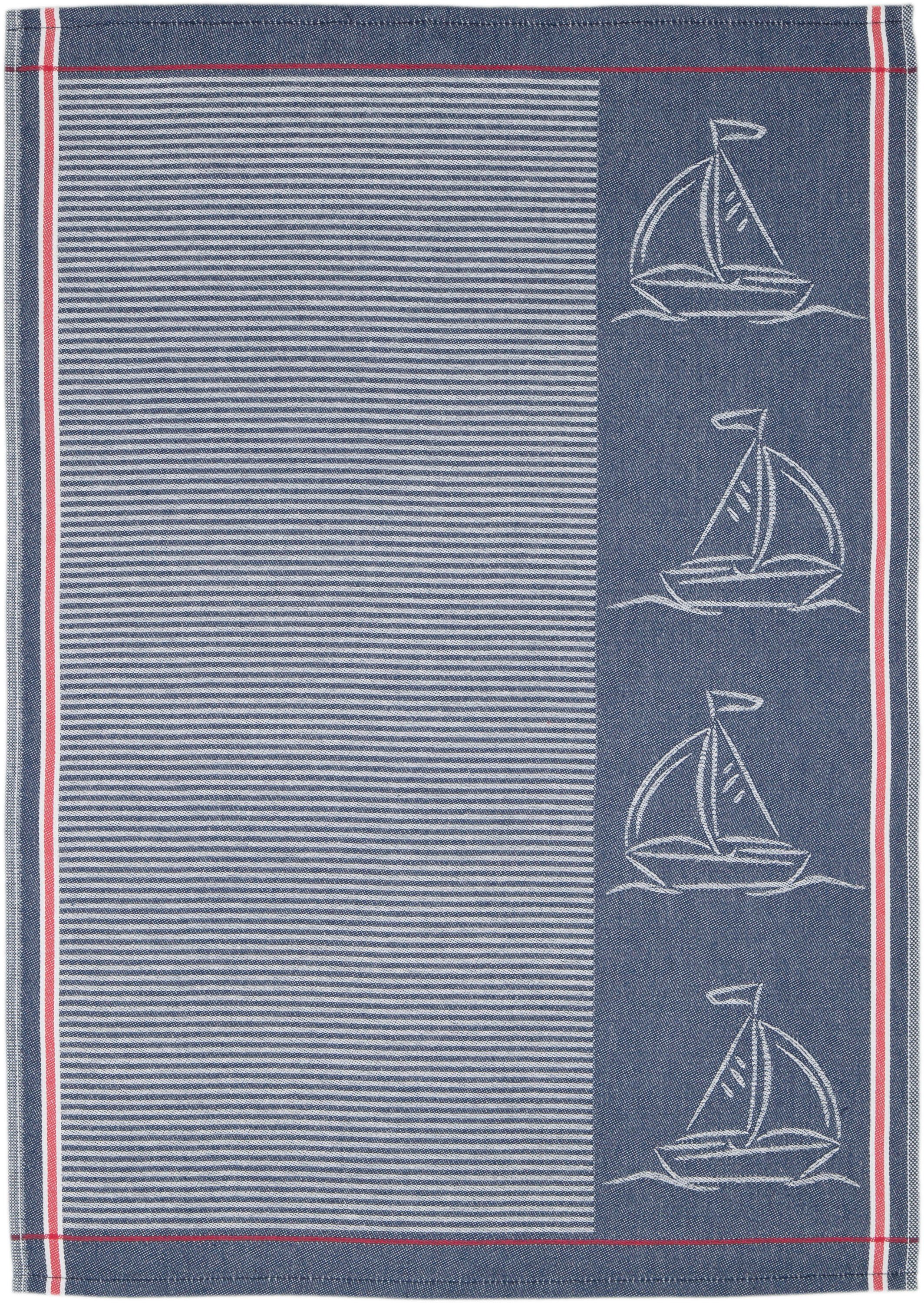 ROSS Geschirrtuch Maritim - Steifenfond (Set, Baumwolle 4 mit aus 3-tlg), Segelschiffen, 100% Motivtuch
