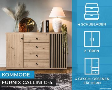 Furnix Kommode CALLINI Esszimmerkommode C4 mit 4 Schubladen und 2 Türen, Lamellenoptik, B142,1 x T40,6 x H85,4 cm