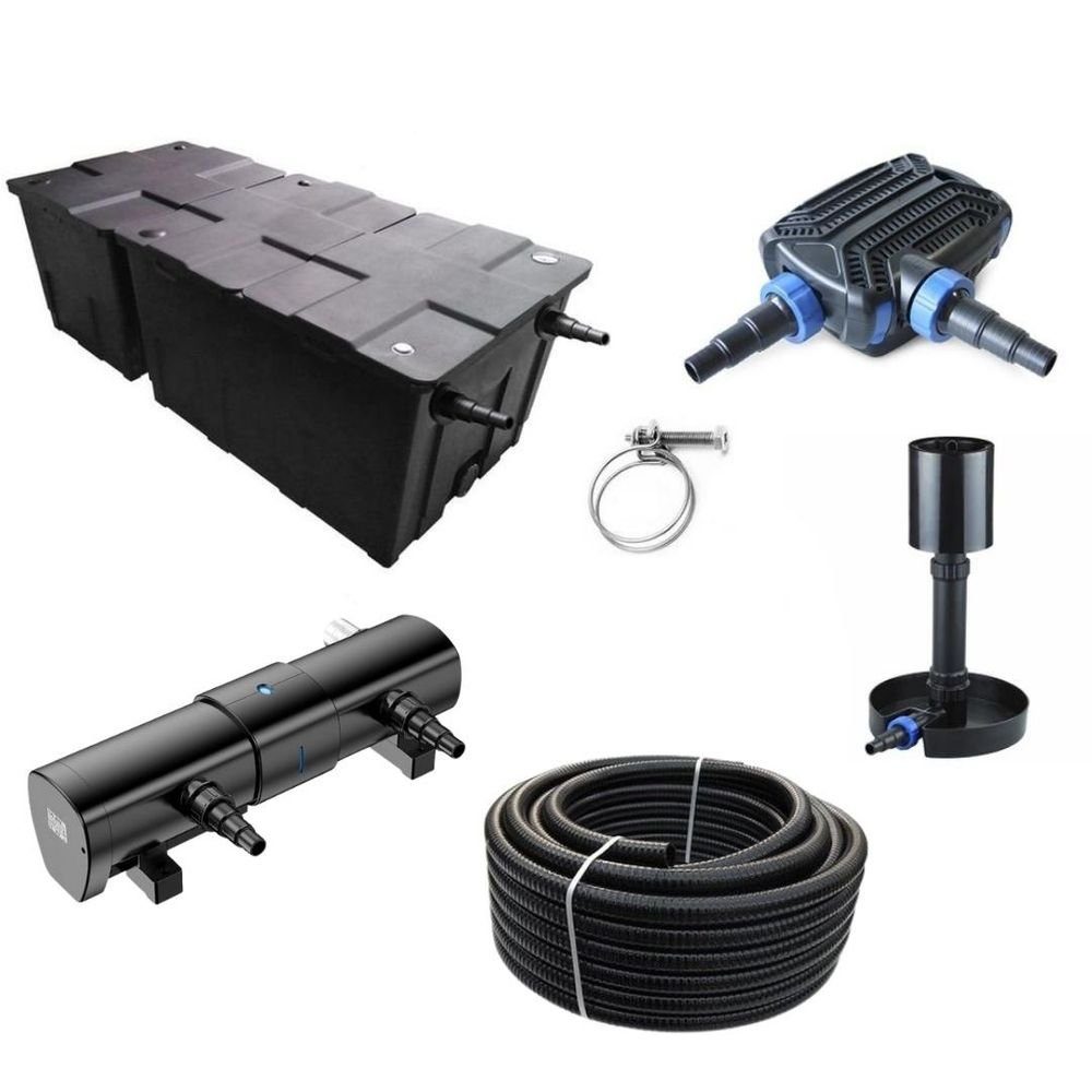 Aquaone Teichfilter AquaOne Teich Filteranlage Set Nr.81 CBF 550B Kammerfilter 70W Eco Teichpumpe UV Klärer 110 Watt! Teichgröße bis 90000l Teichschlauch