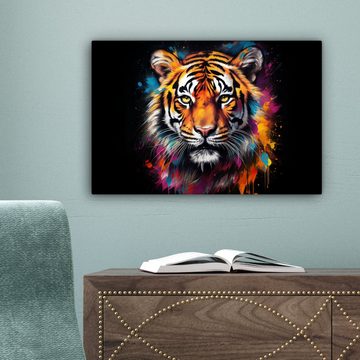 OneMillionCanvasses® Leinwandbild Tiger - Graffiti - Tiere - Schwarz, (1 St), Wandbild Leinwandbilder, Aufhängefertig, Wanddeko, 30x20 cm