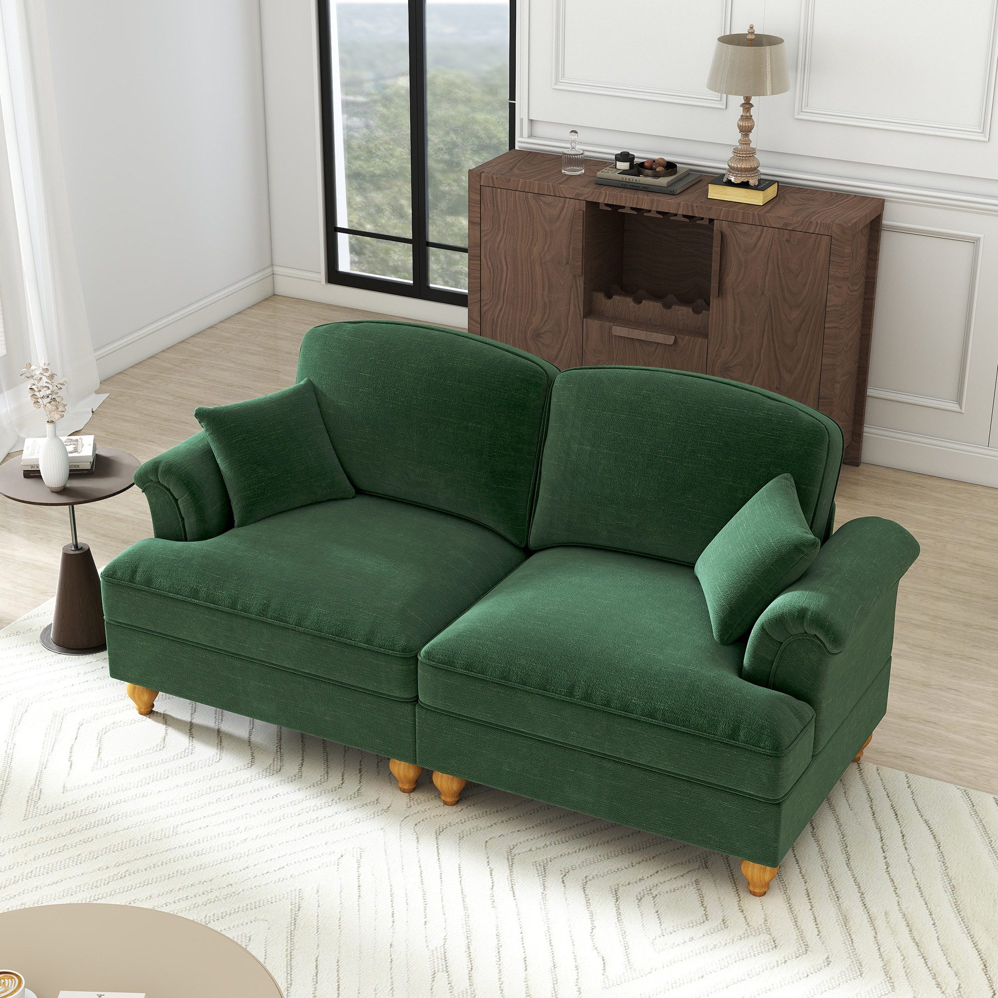 Odikalo Big-Sofa Ecksofa mit Schlaffunktion und Volant, Elegantes Mid-Century 2-3-4-5-Sitzer Sofa aus Chenille mit Trichter-Armlehnen, abnehmbarer Rüschenschürze & spindelförmigen Beinen – Komfortables Sofa fürs Wohnzimmer, Mehrfarbig