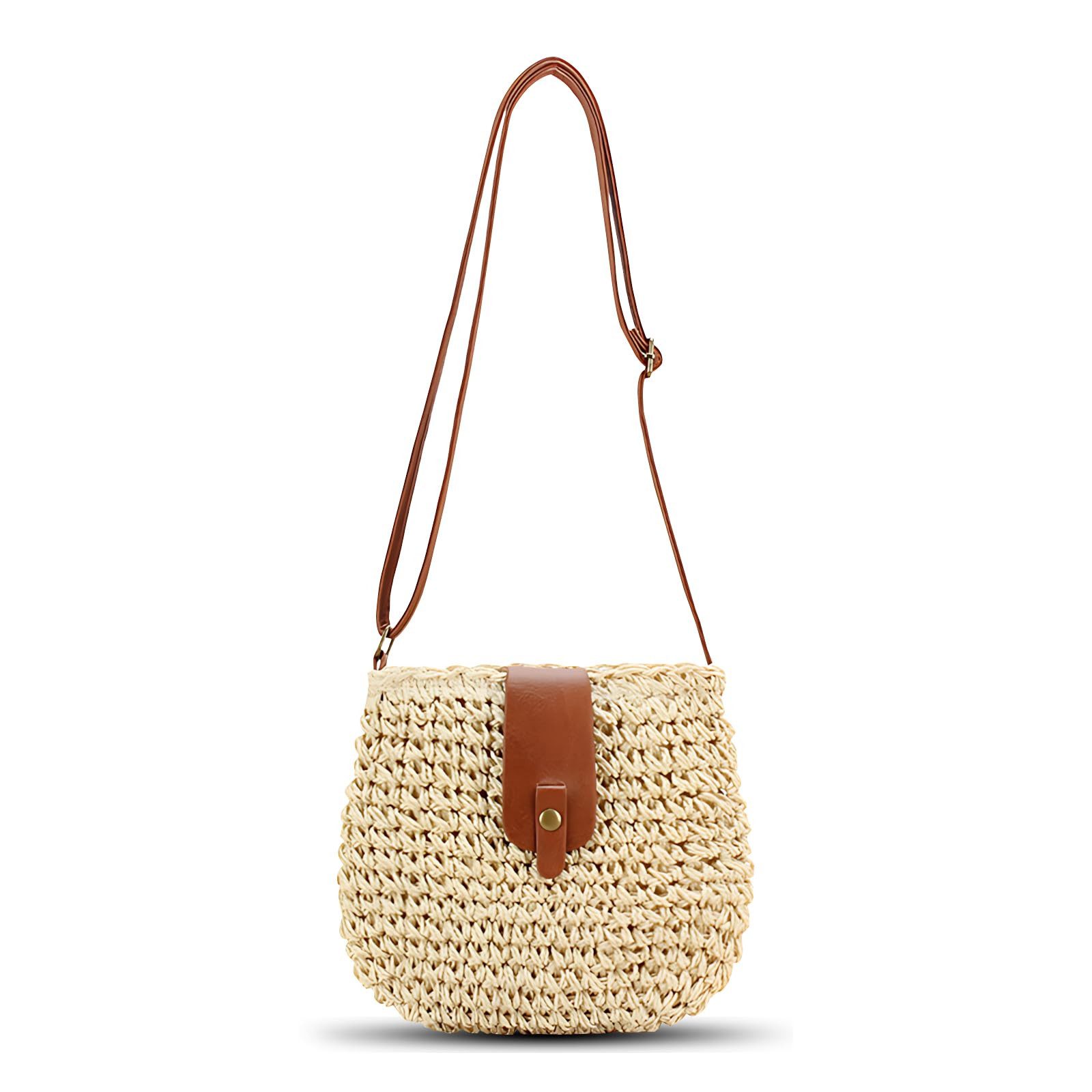 Bwecuy Umhängetasche Damen Strohtasche Boho Sommer Strandtasche mit Reißverschluss, Kleine Crossbody Schultertasche handgeflochten für Urlaub, Beach