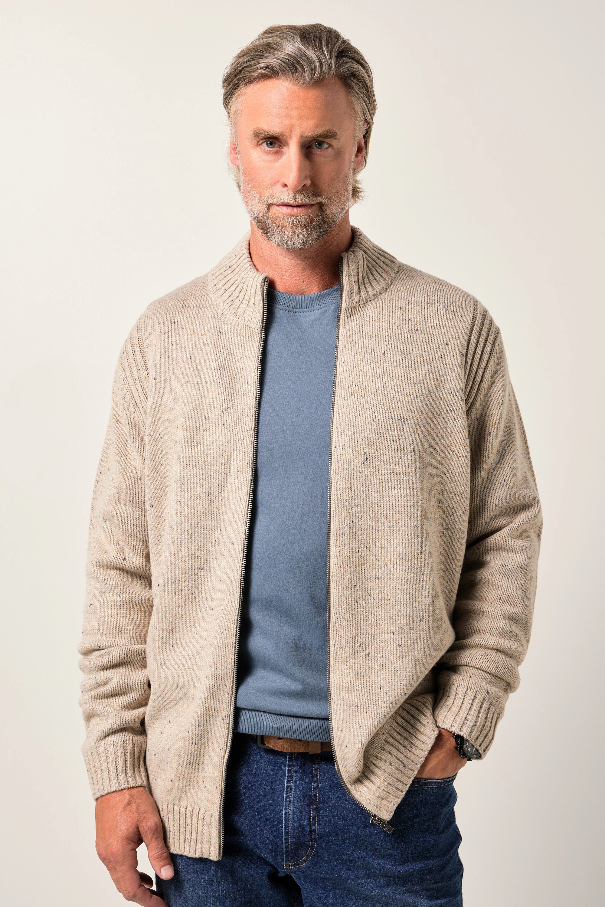 Poloshirt Strickjacke TwoTone-Strick Stehkragen