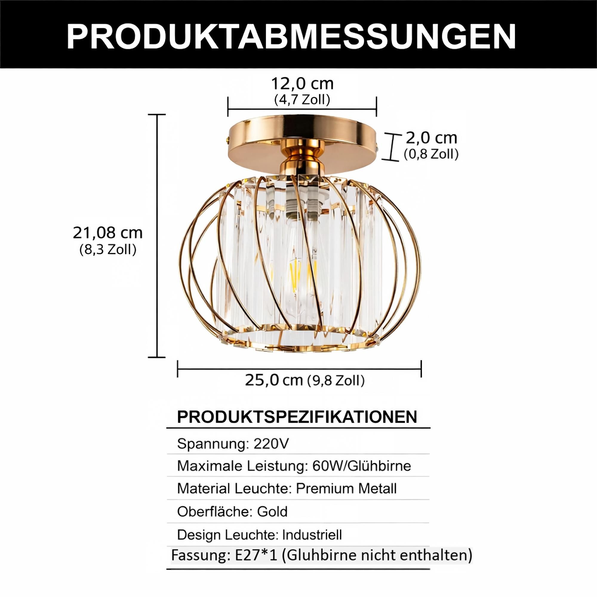 LOHAS-LED Deckenleuchte Kugelförmige Kristall-Deckenleuchte, ohne Leuchtmittel, E27-Fassung 220V, geometrisches Metallstreifen-Design