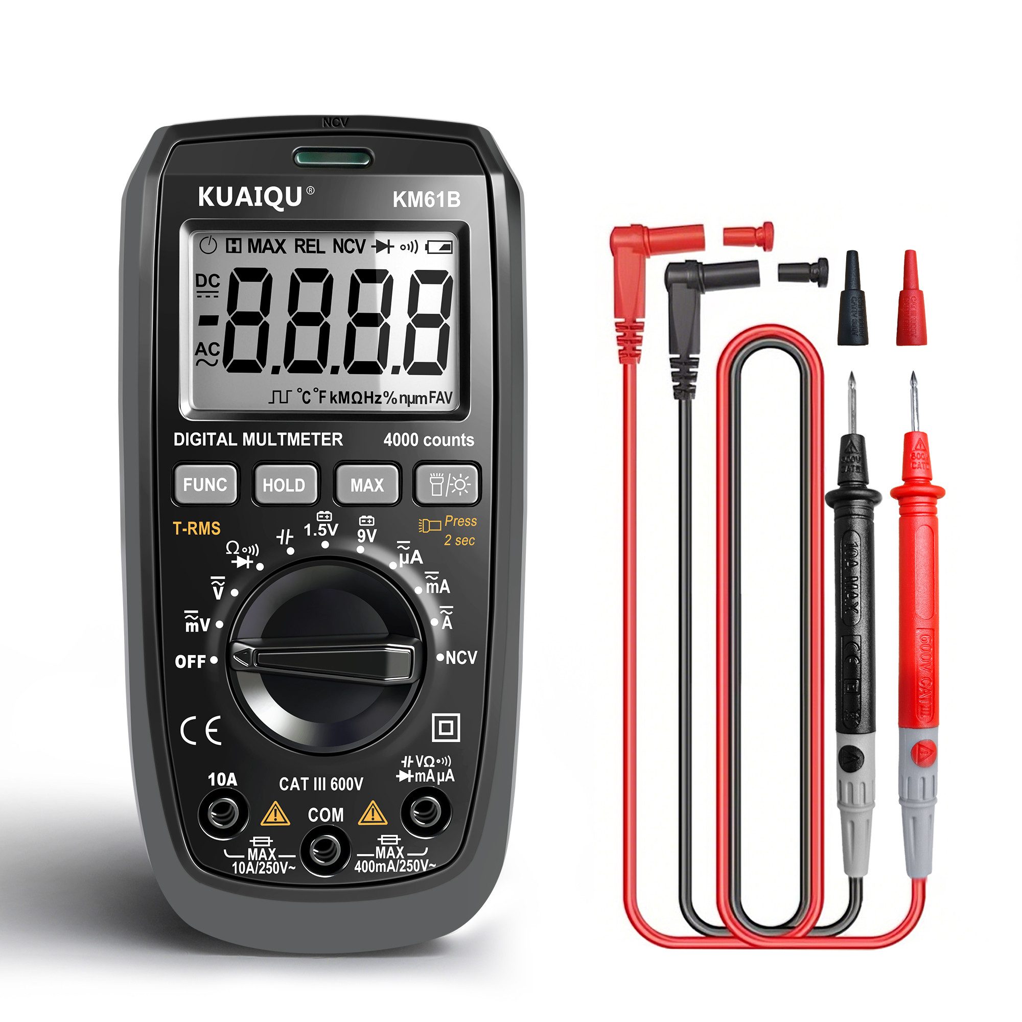 BBG Multimeter Digitales Multimeter True RMS mit NCV-Spannungserkennung, LCD-Backlight, LED-Licht&HOLD-Funktion für präzise AC-Spannungsmessung