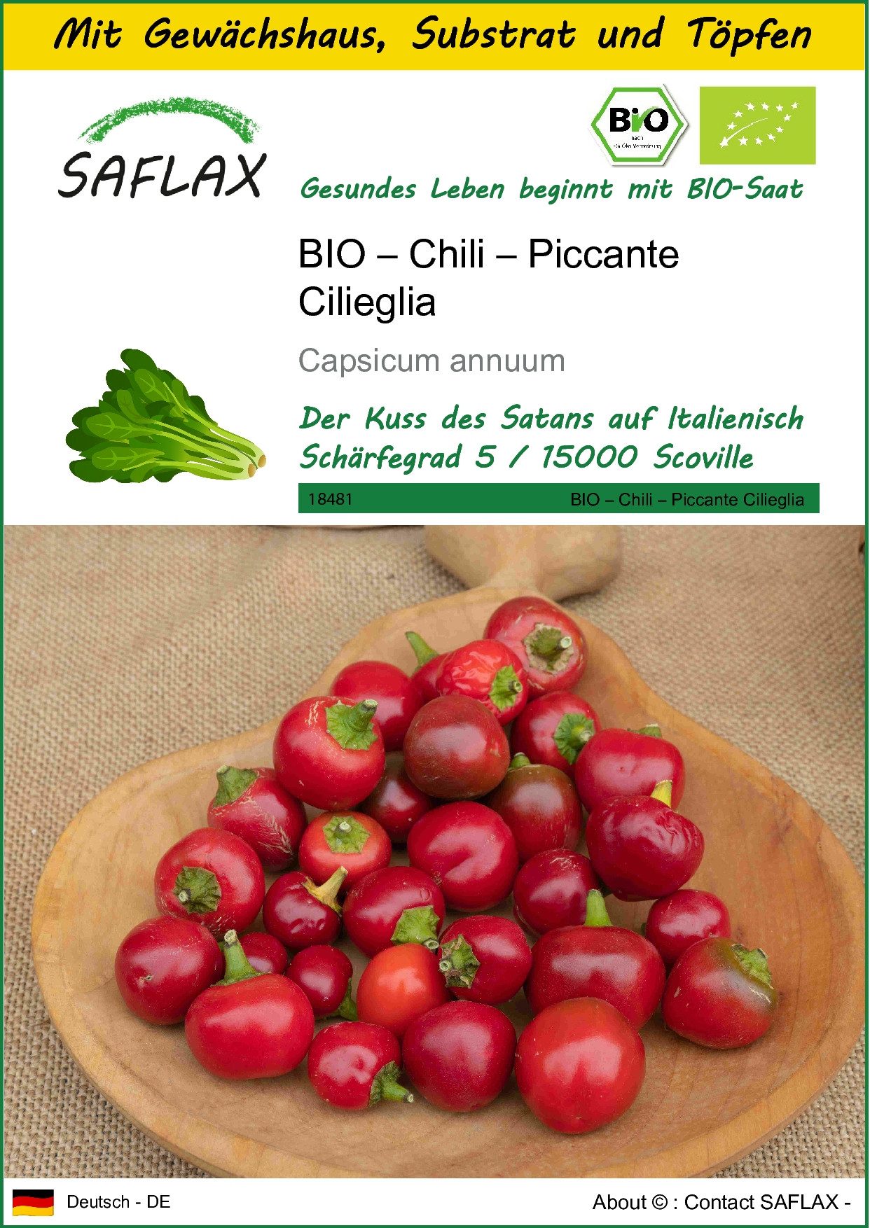 Gemüsesamen SAFLAX - Anzuchtset - BIO – Chili – Piccante Cilieglia