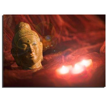 etc-shop LED Dekolicht, LED-Leuchtmittel fest verbaut, LED Wandbild Leuchtbild Wanddeko Buddha Kunstdruck mit Beleuchtung