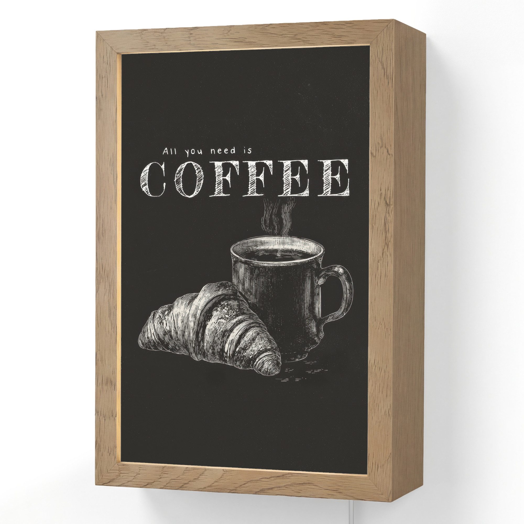 OnlyWow Wandleuchte Lightbox Kaffee - Croissant - Text, Dimmbar, Farbwechsel, LED, Warmweiß, Kaltweiß, Neutralweiß Einstellbar, Wandlampe Innen, Dimmbar, mit Kabel, LED, Beleuchtung, Wohnzimmer