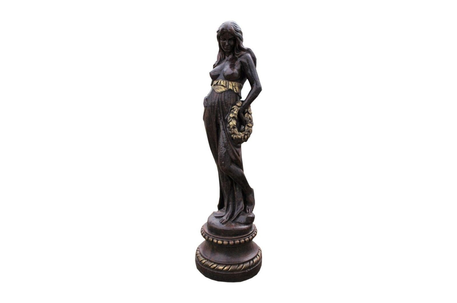 Antikes Wohndesign Gartenfigur Nackte Gartenfigur Frauen Statue Steinfigur + Sockel Bronze Optik