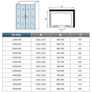 duschspa Eckdusche 190cm Duschkabine Eckdusche Duschabtrennung Schiebetür Duschtür, BxT: 140x76 cm, Einscheibensicherheitsglas, Sicherheitsglas, Set, Schiebetür mit Seitenteil, ebenerdiger Einbau möglich