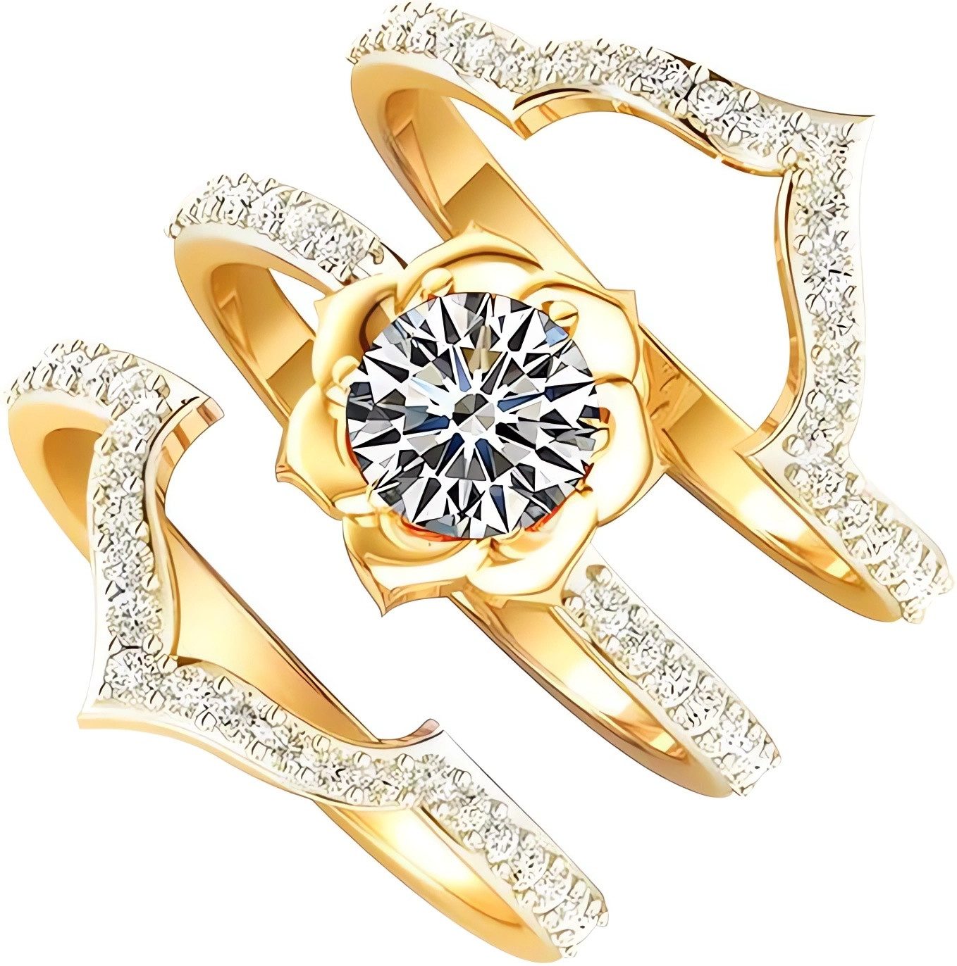 Jumpeak Diamantring Verlobungsringe frau,Blumen,luxuriös,Eheringe weißgold,3-teiliges Set (Set, 1 Karat, Farbe E, Reinheit VS2, Schnitt 3EX, Schmuck Hochzeit), Schmuck Damen Ringe,Ringe Gold,Brautset,Frauen Geschenk,585 Gold Ringe