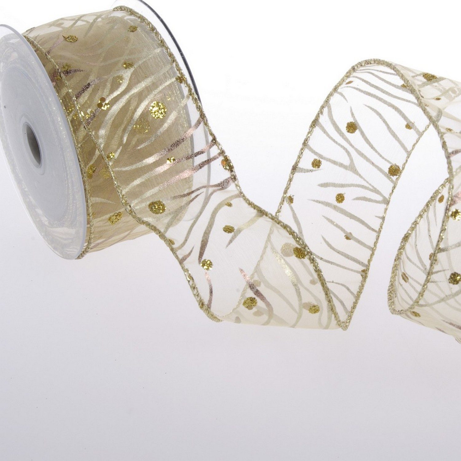 Deko AS Dekoband Weihnachtliches Organzaband mit Glitzerpunkten 50mm - 10m - A18112-50, mit Drahtkante