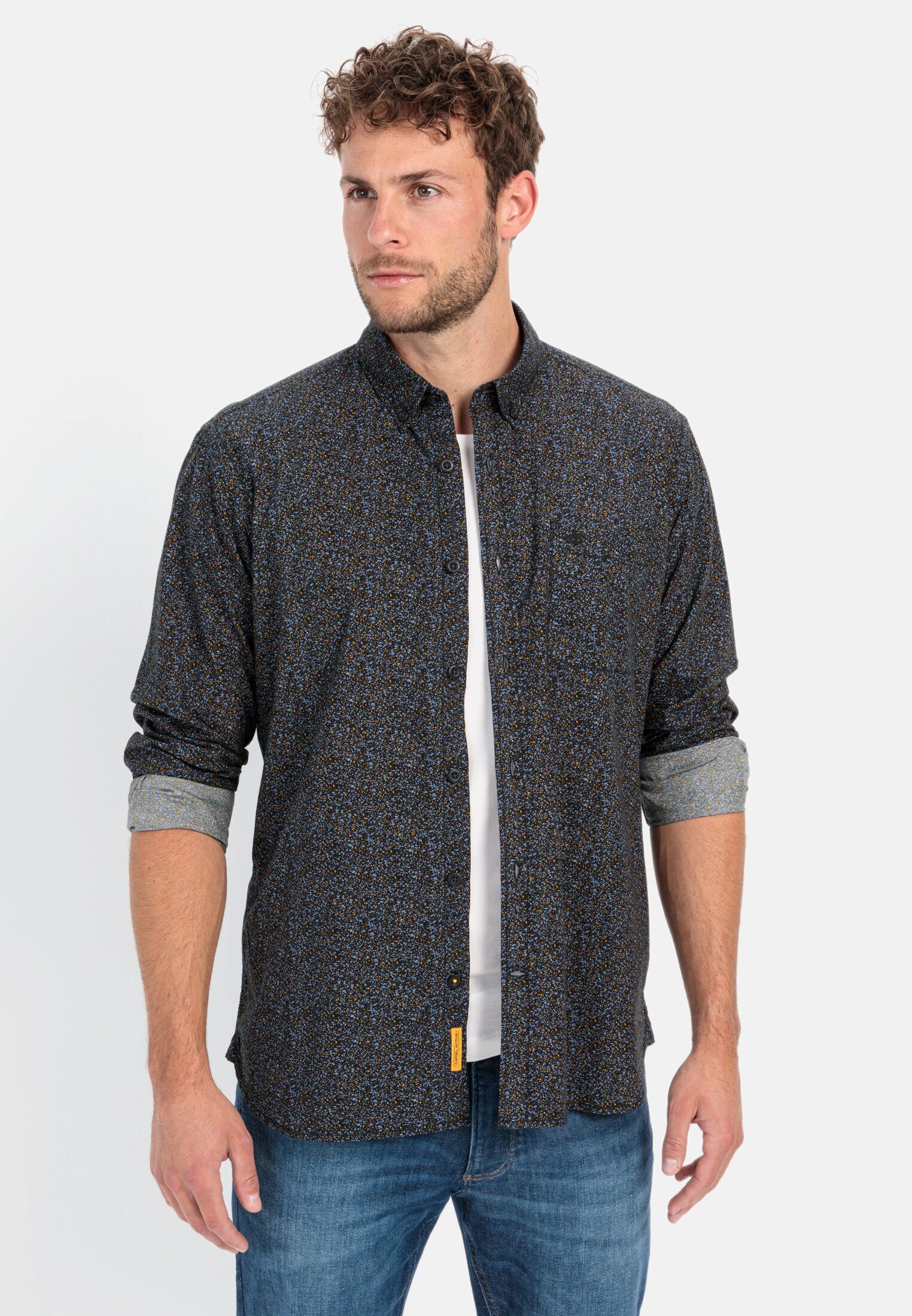 camel active Langarmhemd mit Minimal-Print Langarm Button-Down Button-Down günstig online kaufen