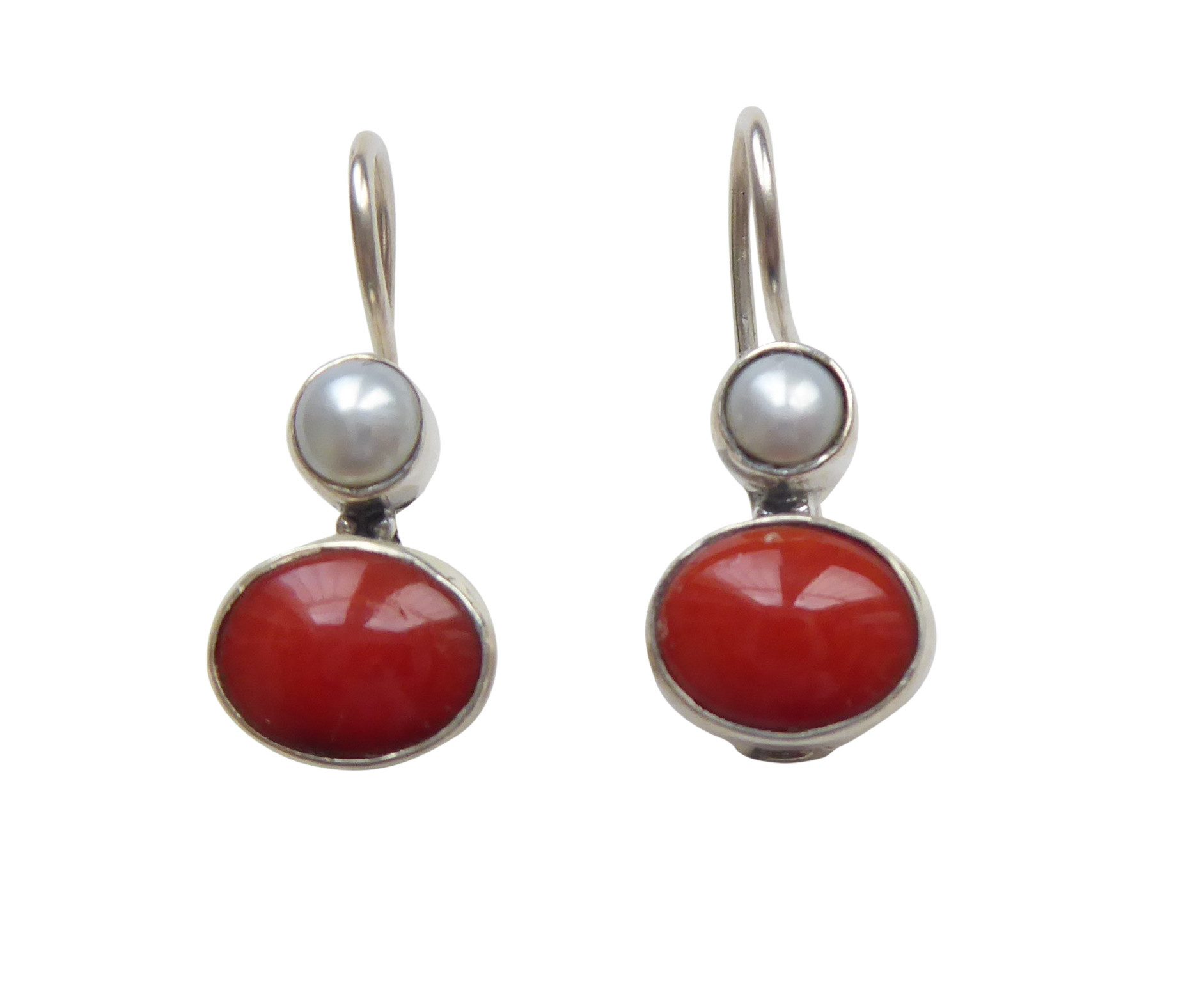 Mugello Paar Ohrhänger Puccini Koralle (Silber) Süßwasserperle zeitlos Geschenk, Handarbeit aus kleiner florentinischen Manufaktur, Vintageschmuck