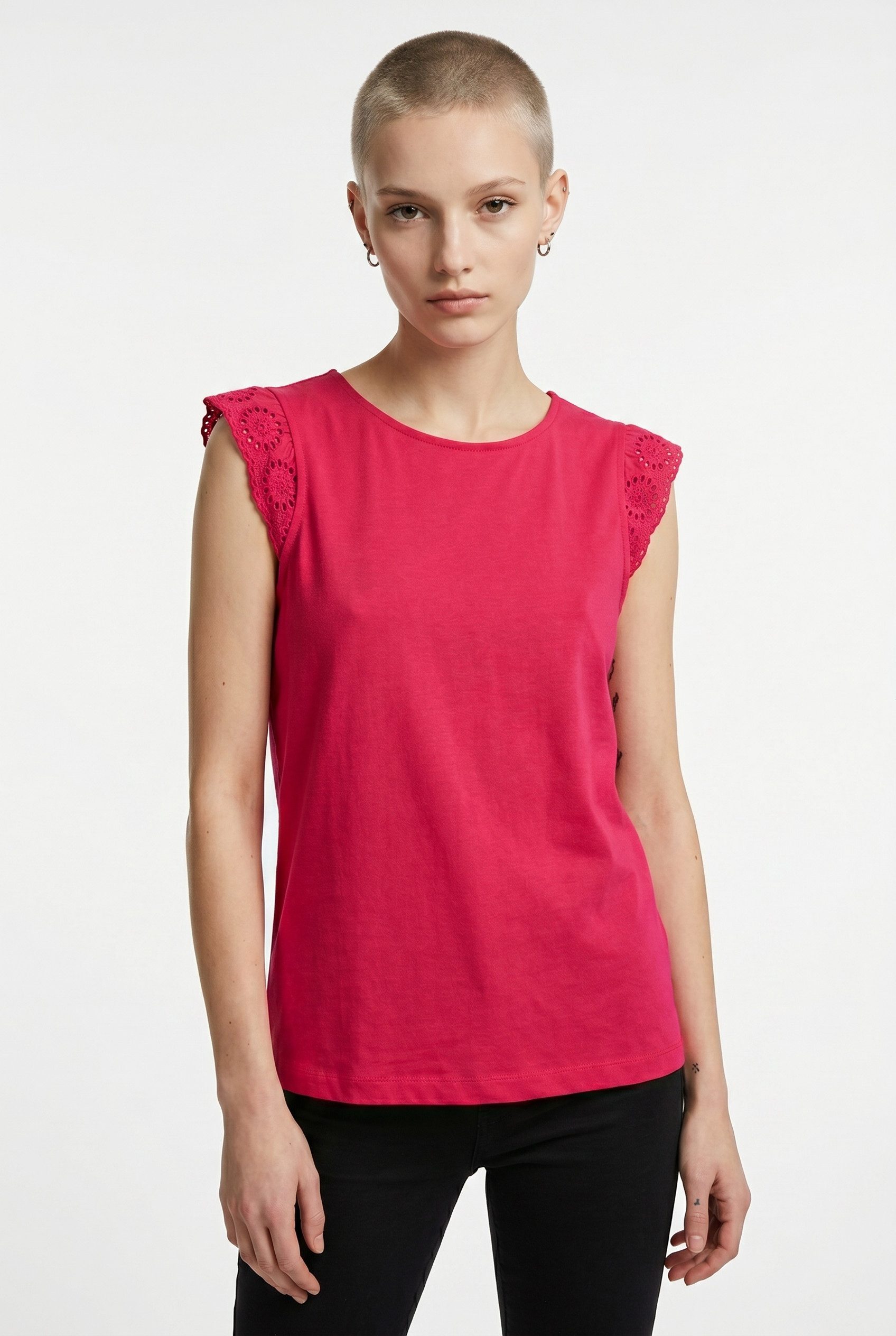 Vero Moda T-Shirt VMEMILY SL GATHERING TOP JRS NOOS Baumwolle, regular fit, Spitze