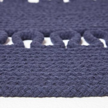 Teppich Geflochtener runder Teppich mit Häkel-Muster, dunkelblau, 70 cm, Homescapes, Höhe: 20 mm