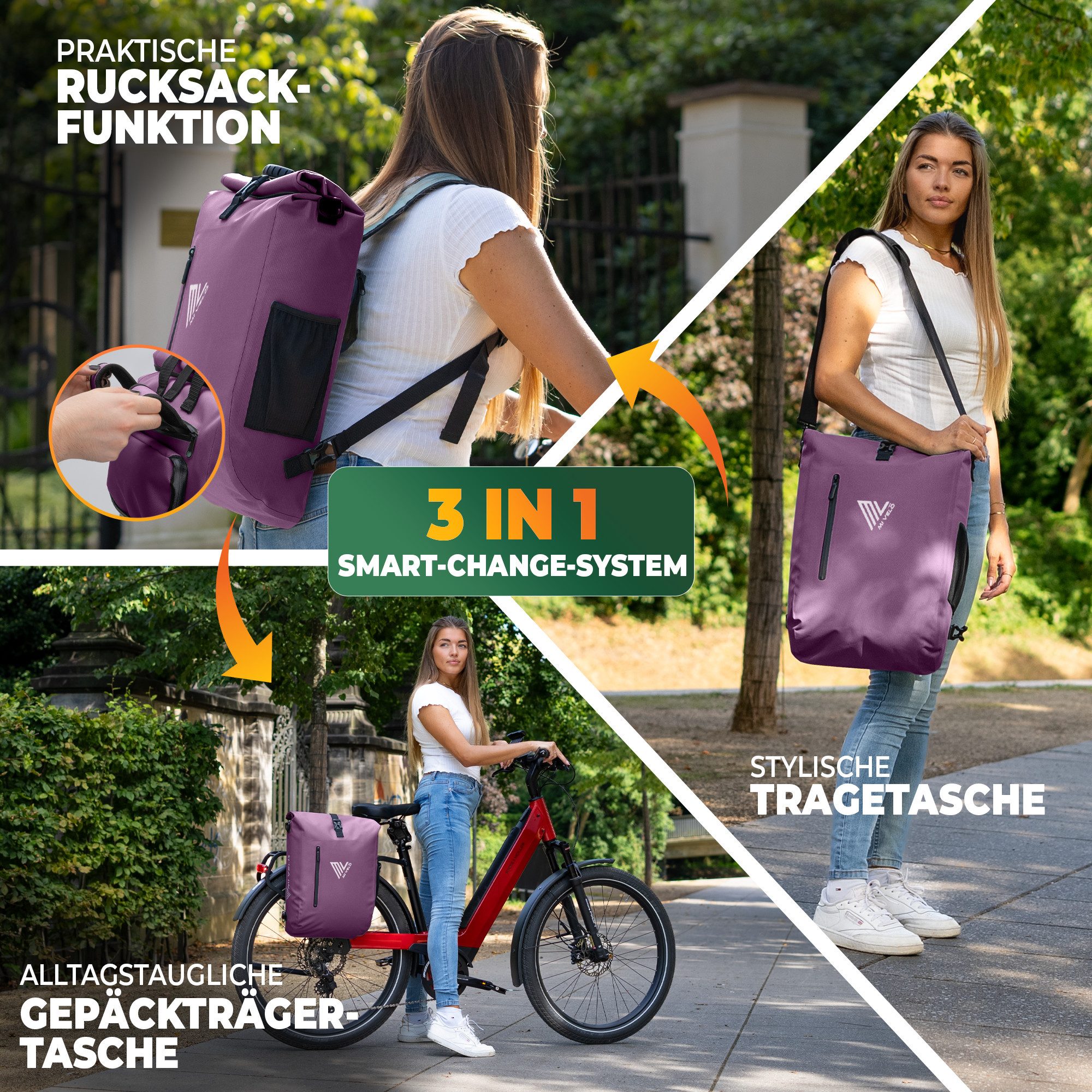 MIVELO Fahrradtasche 3in1 Gepäckträgertasche, Rucksack für Fahrrad Gepäckträger wasserdicht, 20L Volumen