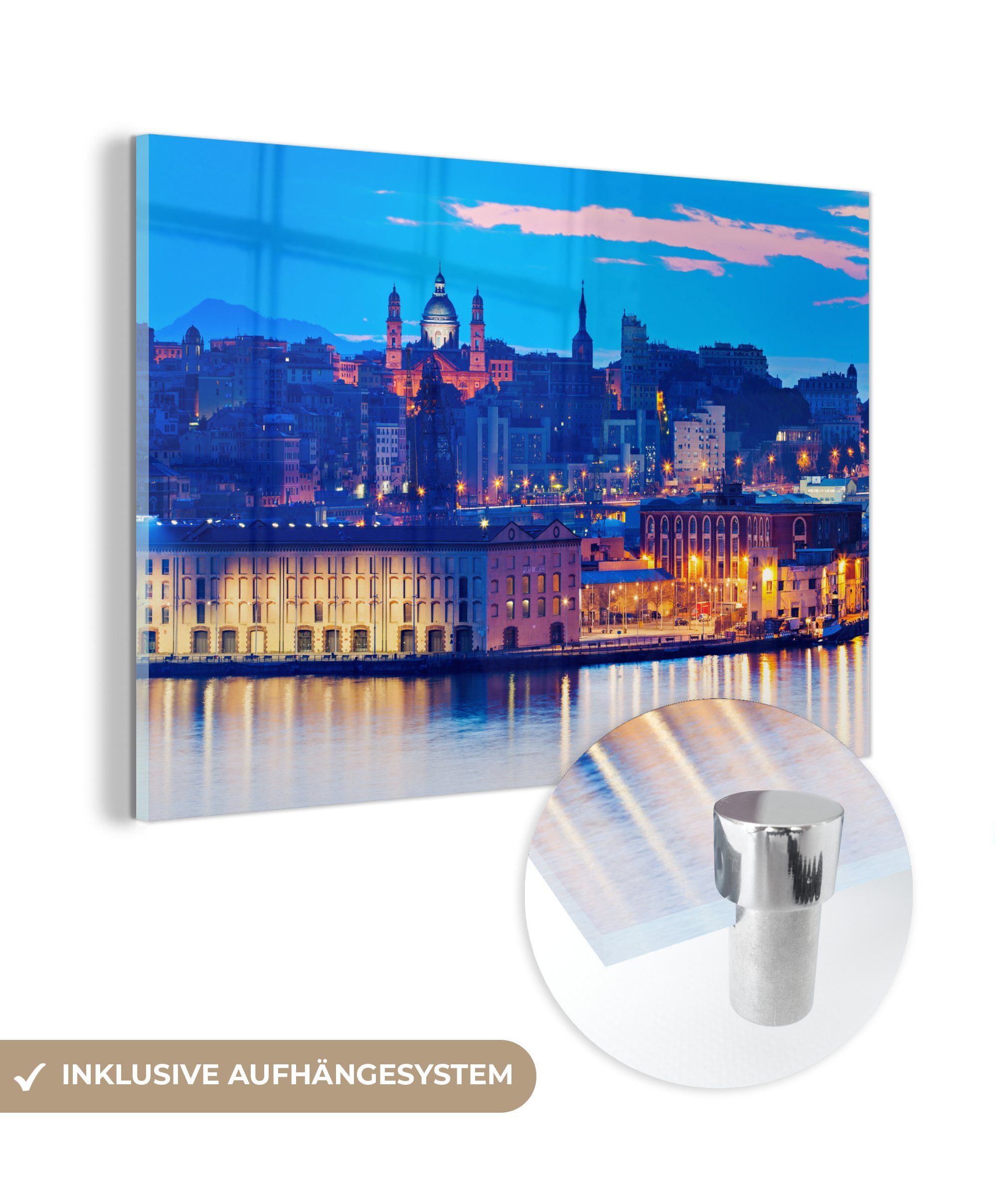 MuchoWow Acrylglasbild Genua - Licht - Italien, (1 St), Acrylglasbilder Wohnzimmer & Schlafzimmer