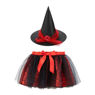 Rouemi Hexen-Kostüm Halloween Kinder Hexenrock, Hexenhut Set,Halloween Kostüm zum Anziehen