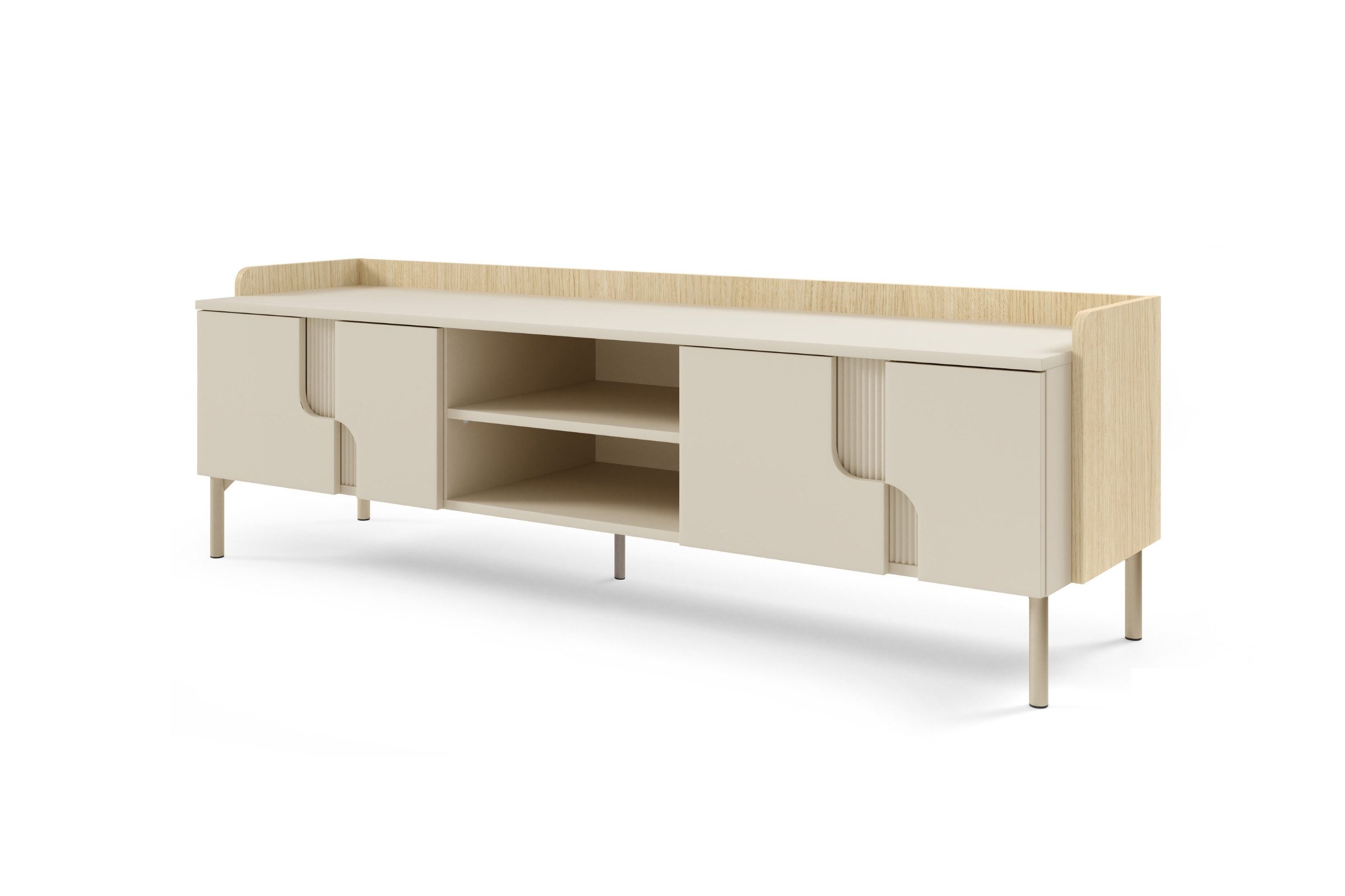 Deine Möbel 24 TV-Regal PAURO 10 TV-Lowboard 4-türig mit offenen Fächern, kompaktes TV-Board, Set 1-tlg., im skandinavischen Design, Lowboard für Wohnzimmer mit Stauraum