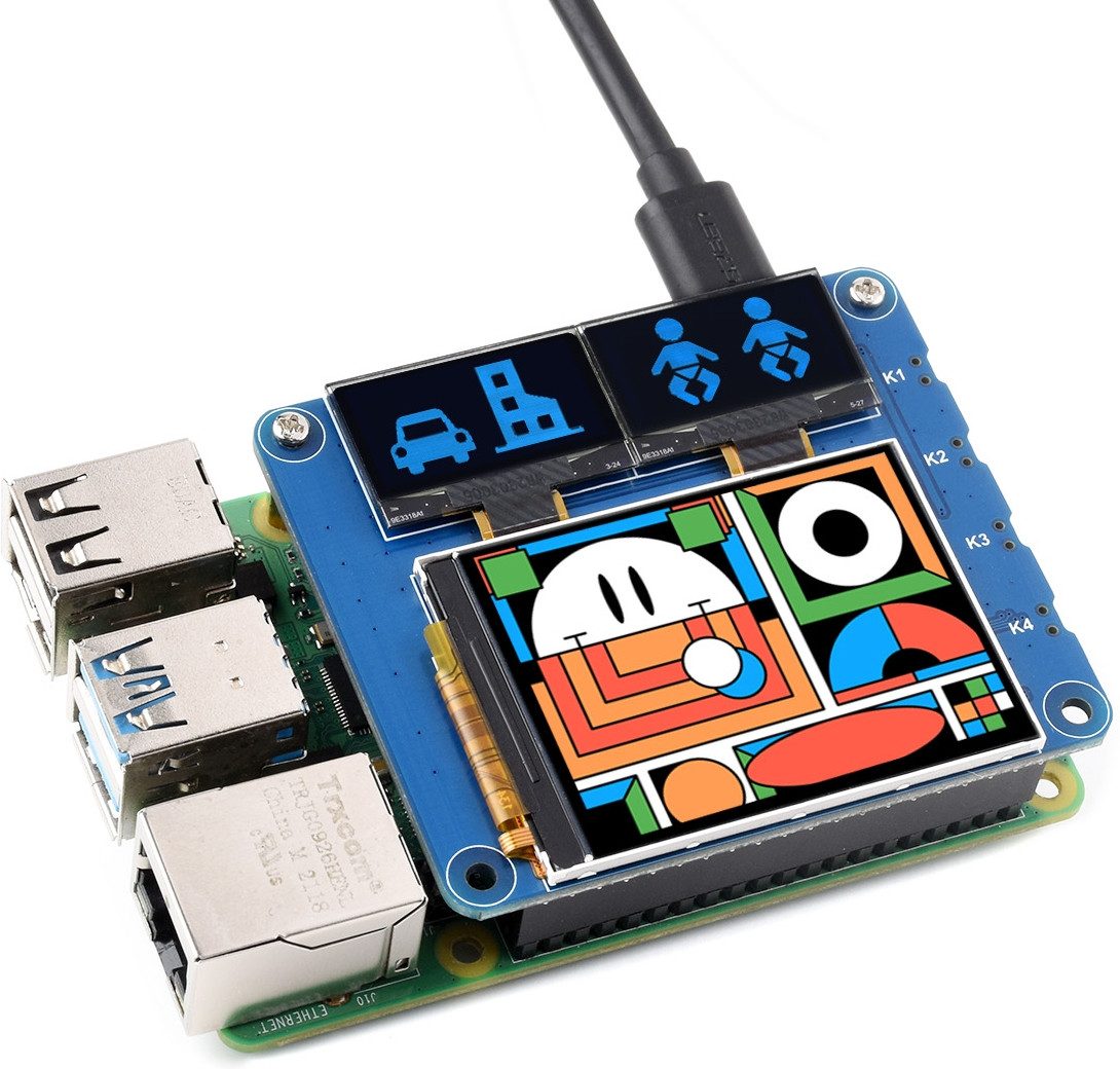 LED-Display Waveshare Raspberry Pi HAT: 40PIN GPIO, 2 Zoll IPS LCD, Dual 0,96 Zoll